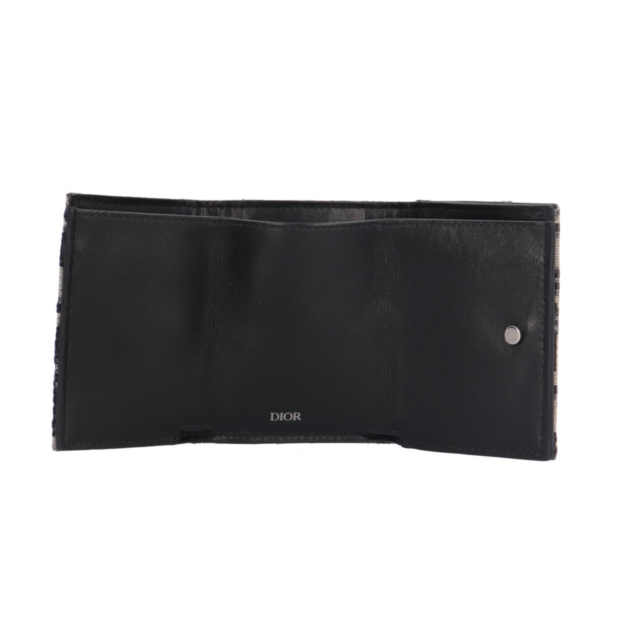 Christian Dior Beige Navy Canvas Leather Wallet (Tri-Fold) (Pre-Owned)