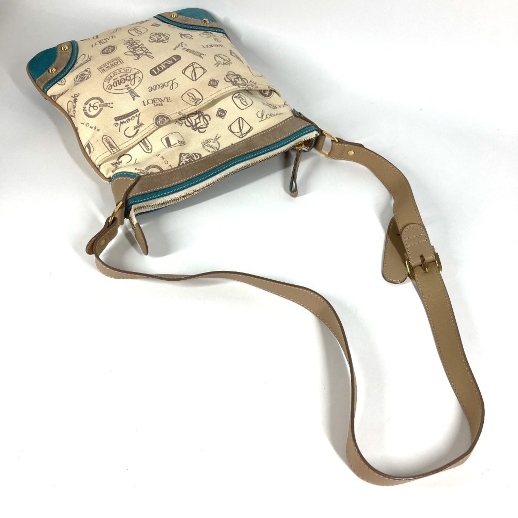 Loewe Beige Blue Canvas Leather Shoulder Bag (Pre-Owned)