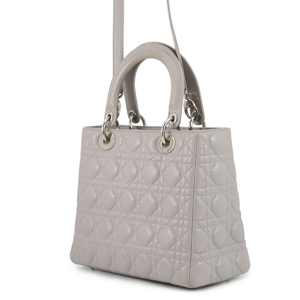 Christian Dior Lady Dior Gray Leather Handbag (Pre-Owned)