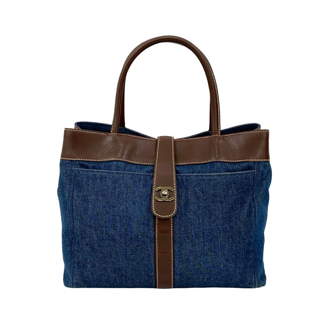 Chanel Blue Brown Leather Denim Tote Bag (Pre-Owned)