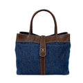 Chanel Blue Brown Leather Denim Tote Bag (Pre-Owned)