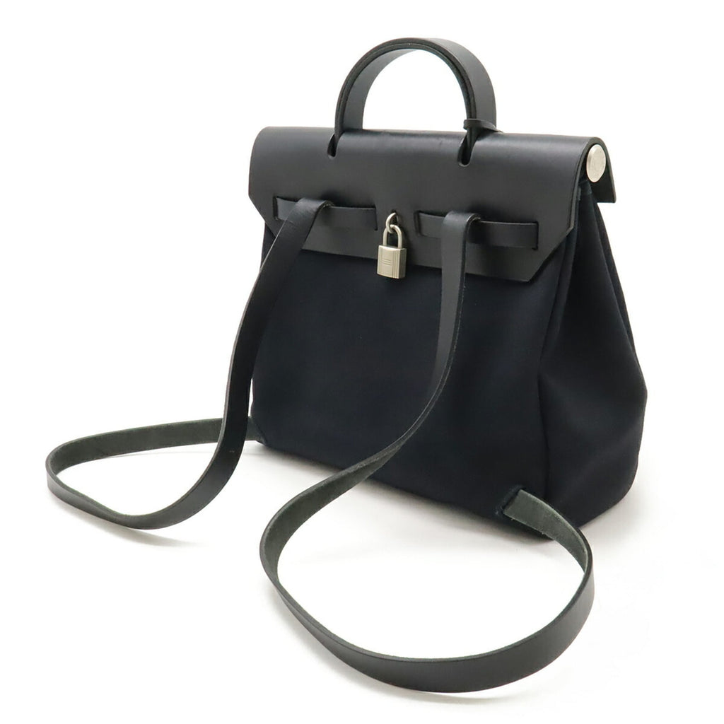 Hermes Black Toile Officier Leather Backpack Handbag (Pre-Owned)