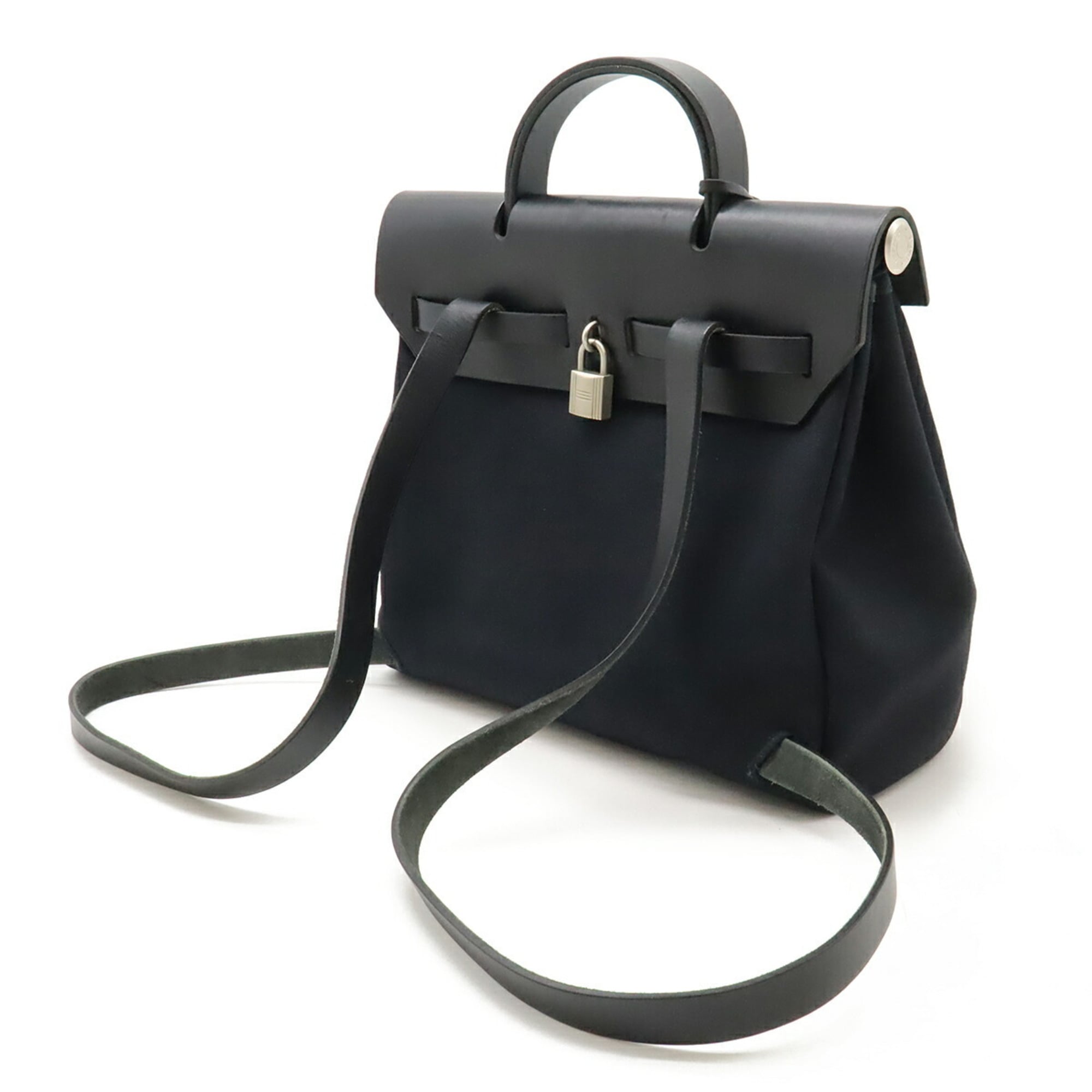 Hermes Black Toile Officier Leather Backpack Handbag (Pre-Owned)
