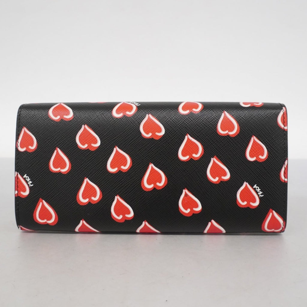 Prada Black Red Color Leather Long Wallet (Bi-Fold) (Pre-Owned)