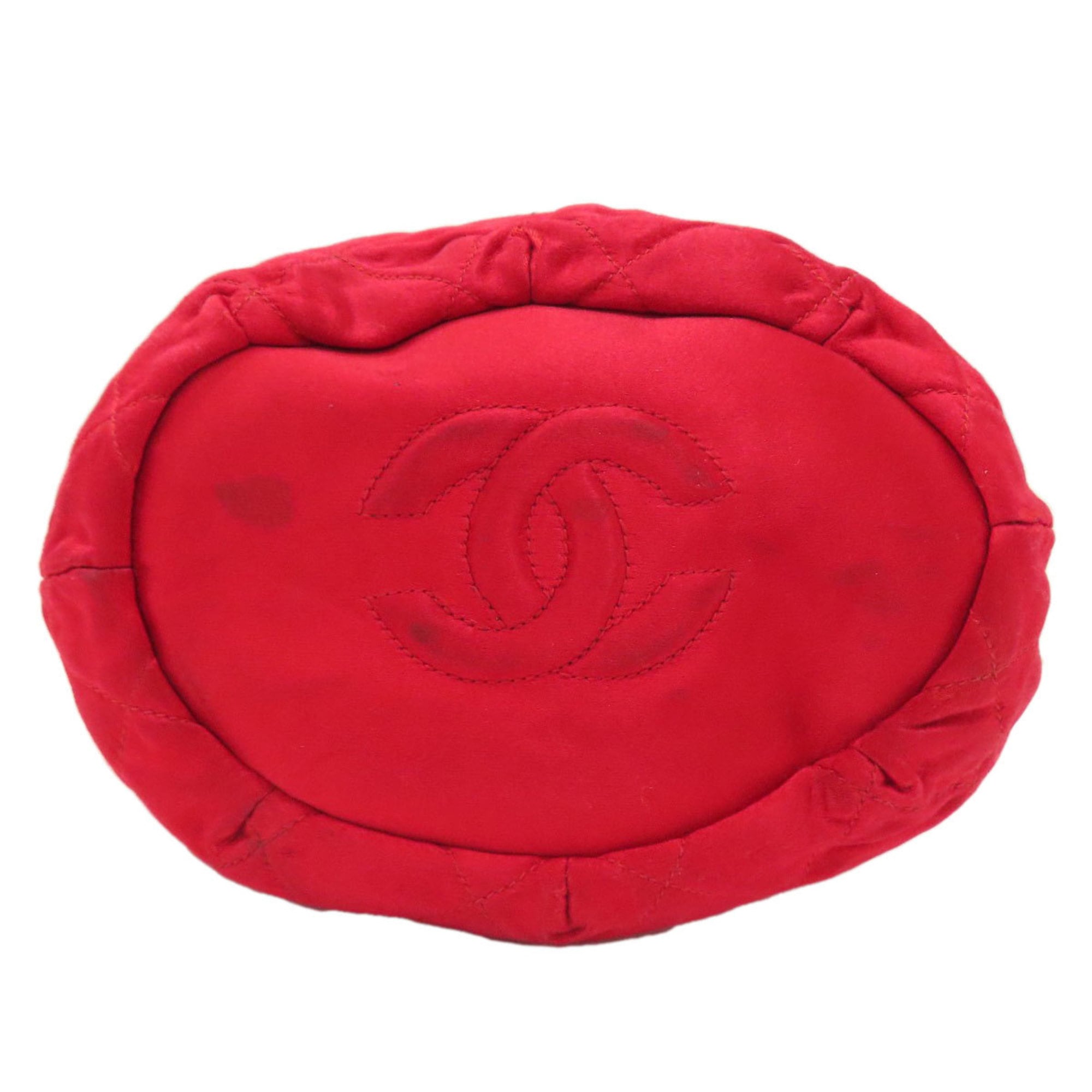 Chanel Red Color Satin Shoulder Bag (Pre-Owned)