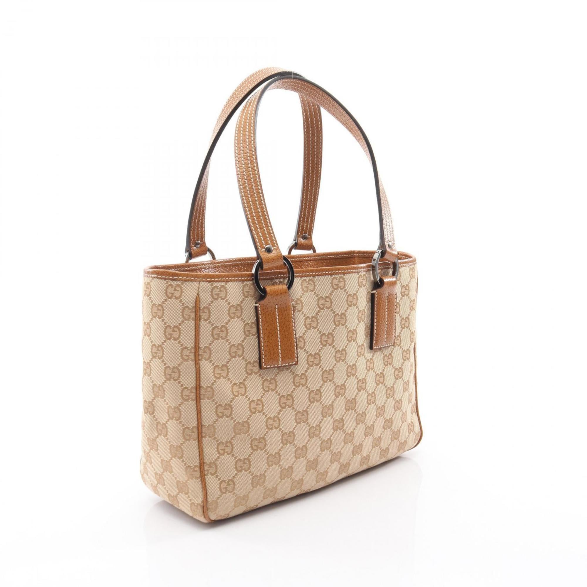 Gucci Beige Brown Canvas Leather Tote Bag (Pre-Owned)