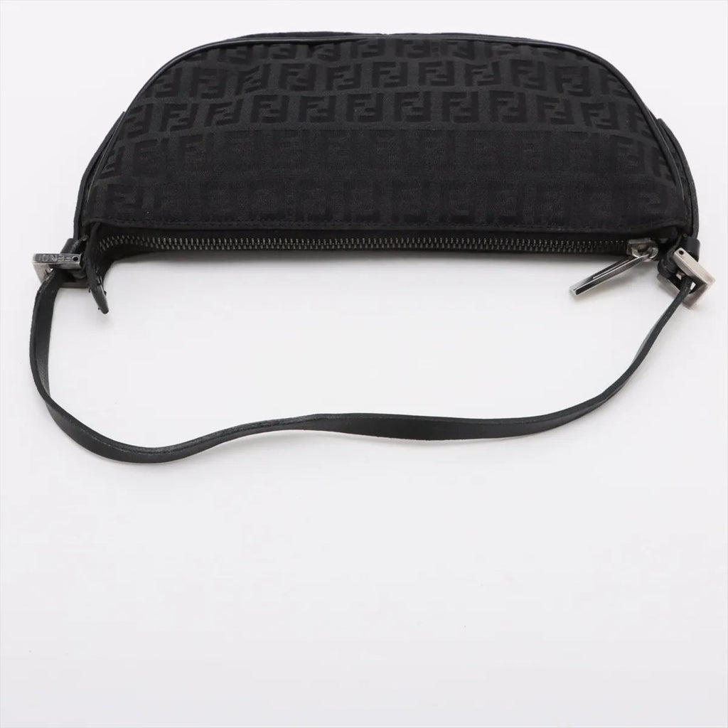 Fendi Black Leather Canvas Handbag (Pre-Owned)