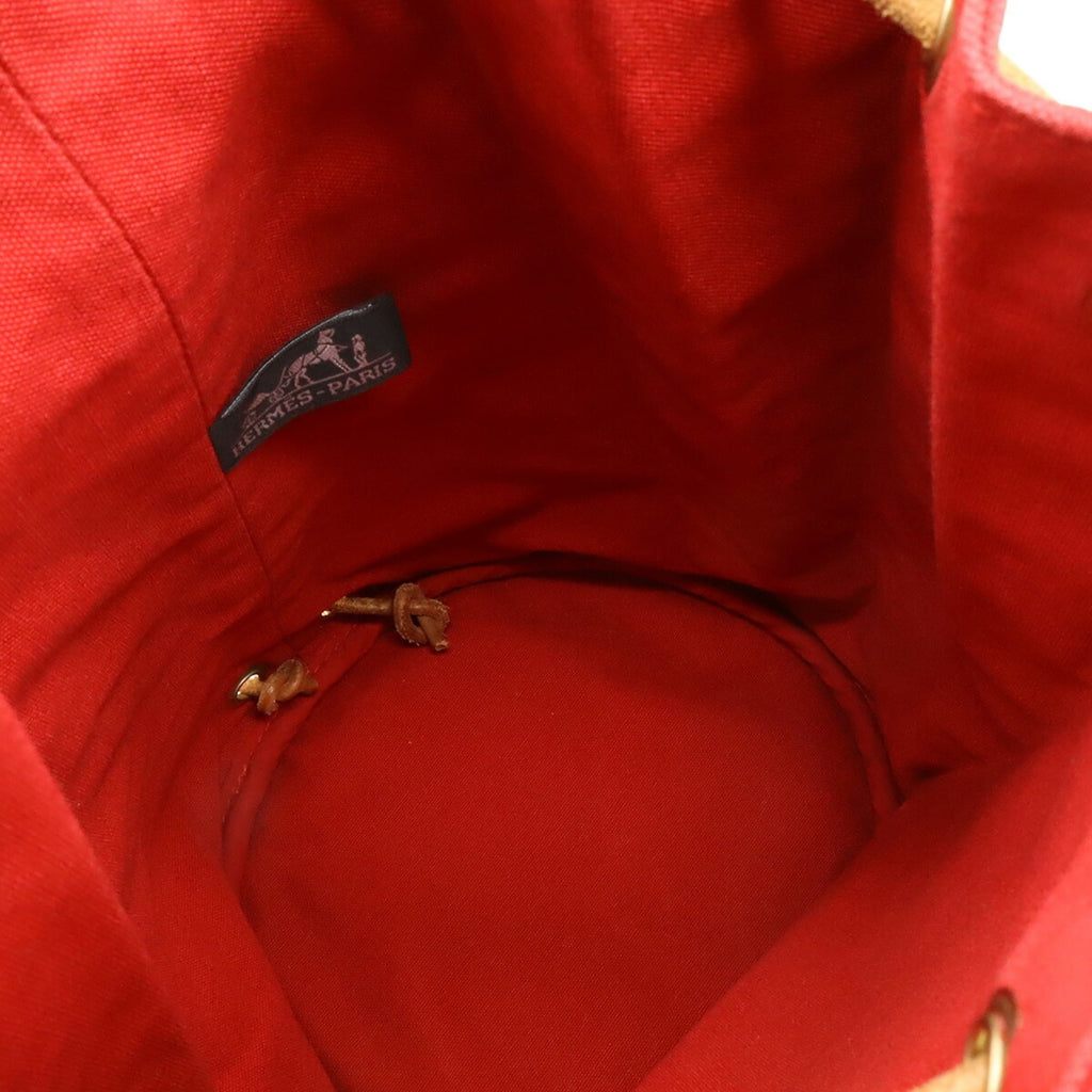 Hermes Red Color Canvas Leather Shoulder Bag (Pre-Owned)