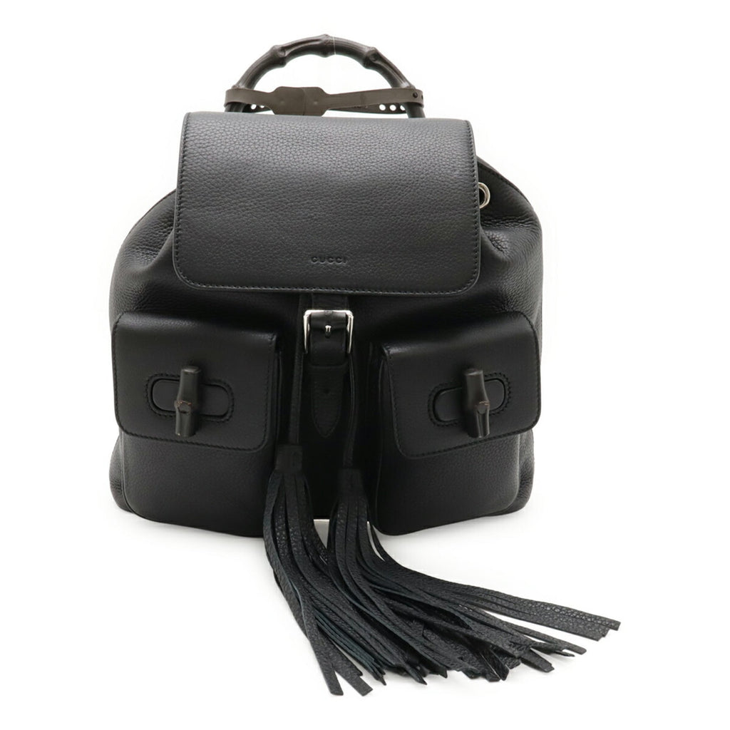 Gucci Black Bamboo Leather Backpack Shoulder Bag (Pre-Owned)