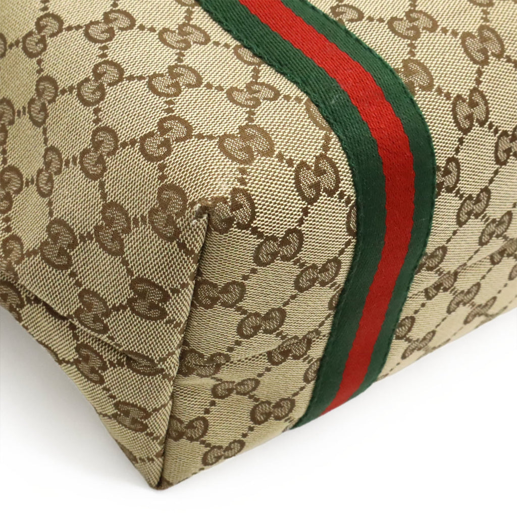 Gucci Beige Green Ivory Red Color Canvas Leather Shoulder Bag Tote Bag (Pre-Owned)