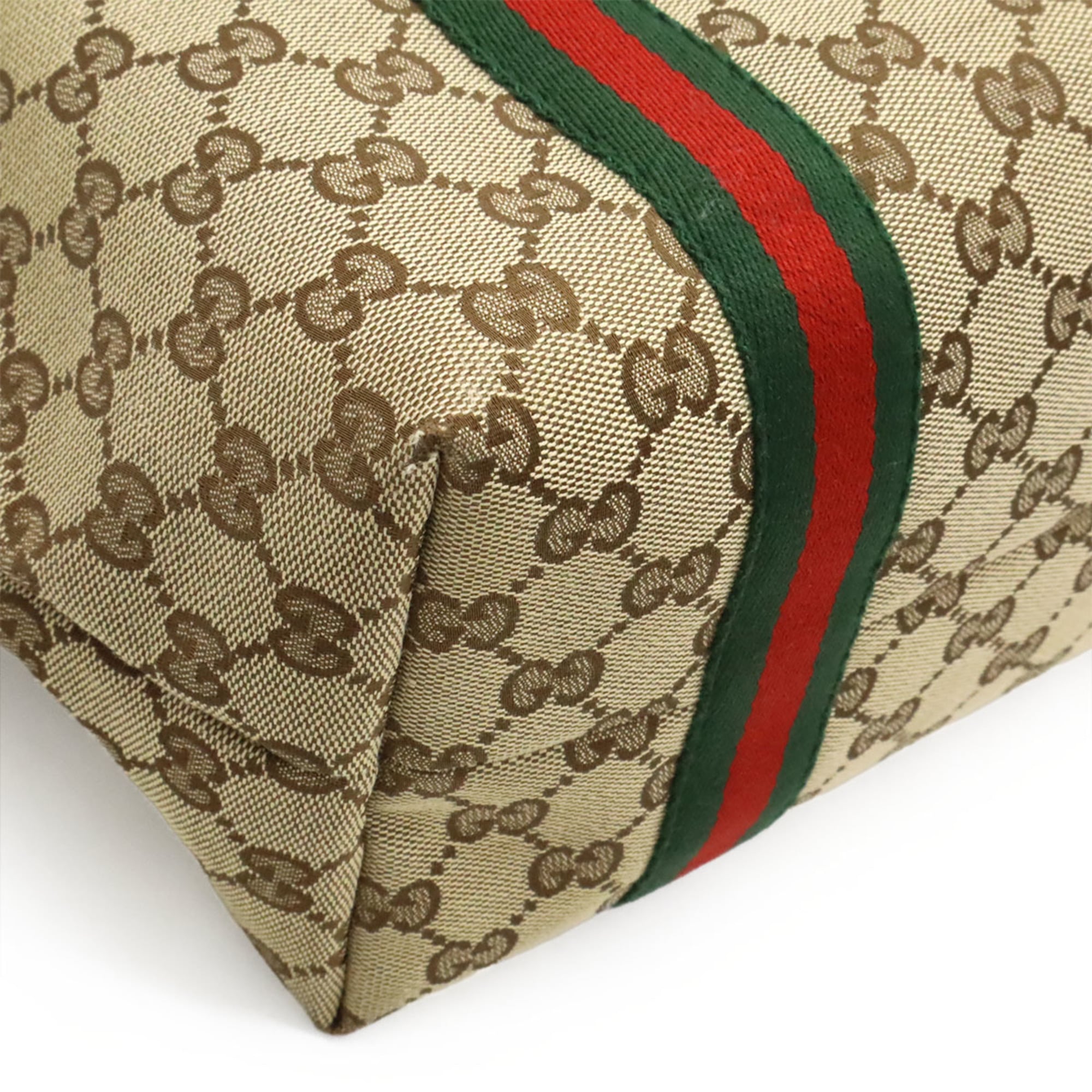 Gucci Beige Green Ivory Red Color Canvas Leather Shoulder Bag Tote Bag (Pre-Owned)