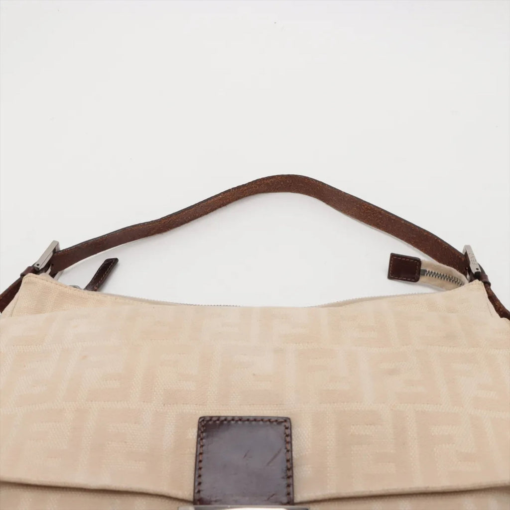 Fendi Beige Leather Canvas Shoulder Bag (Pre-Owned)