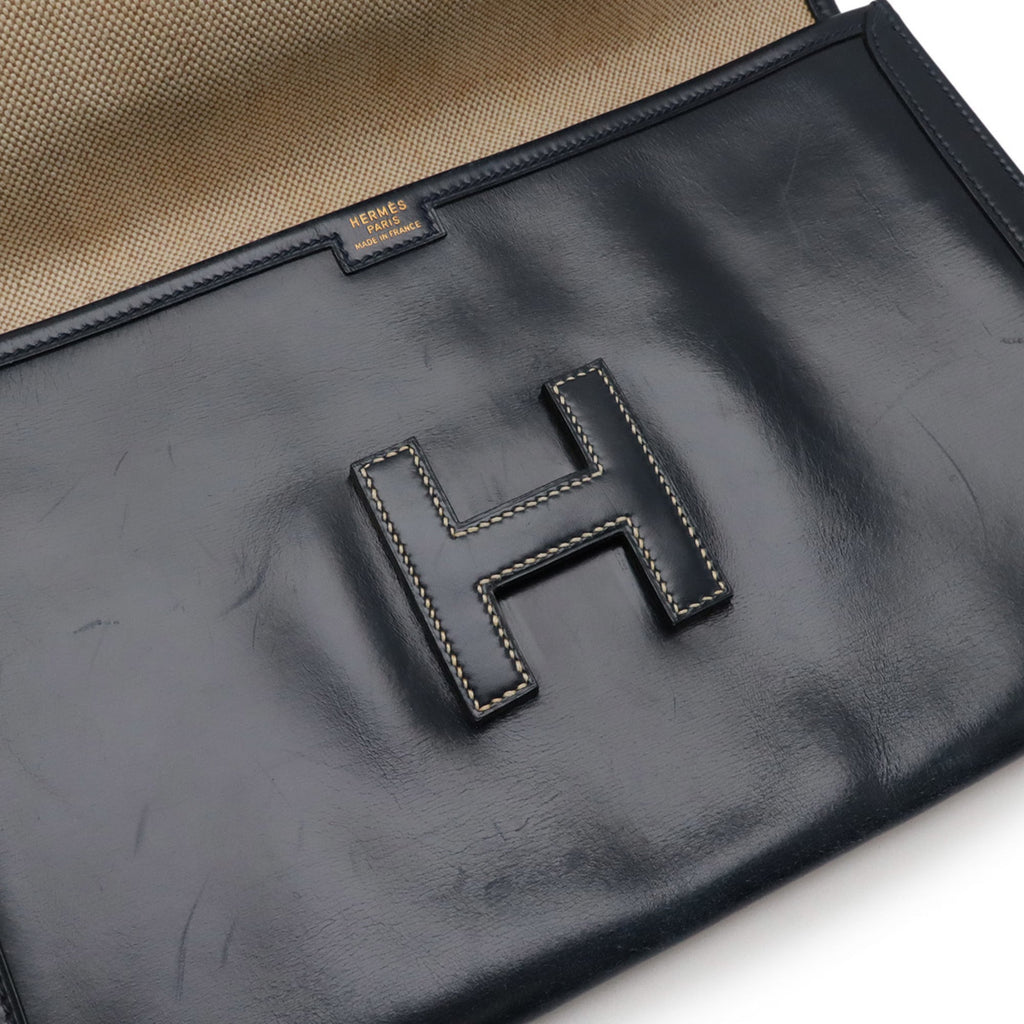 Hermes Dark Navy Navy Leather Clutch Bag (Pre-Owned)