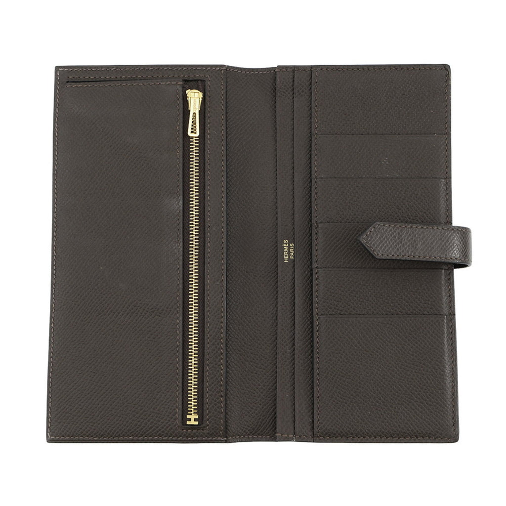 Hermes Ebene Epsom Leather Long Wallet (Bi-Fold) (Pre-Owned)