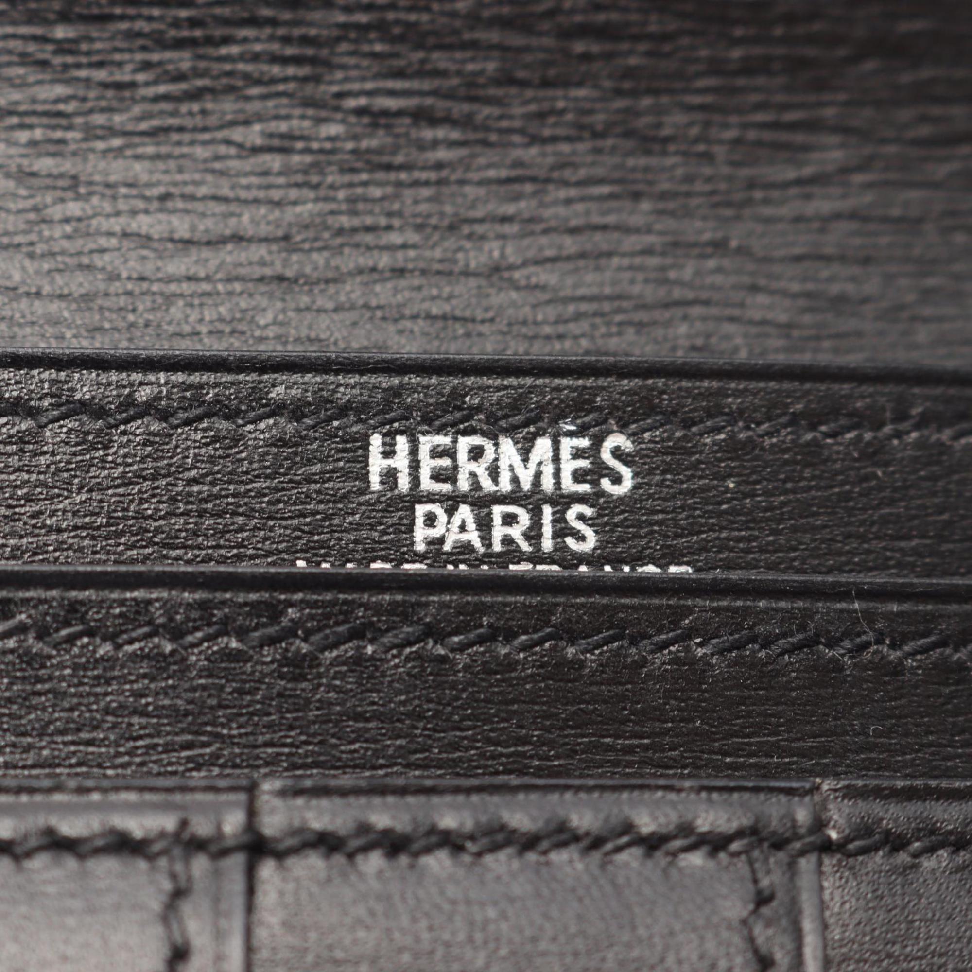 Hermes Black Box Calf Leather Long Wallet (Bi-Fold) (Pre-Owned)