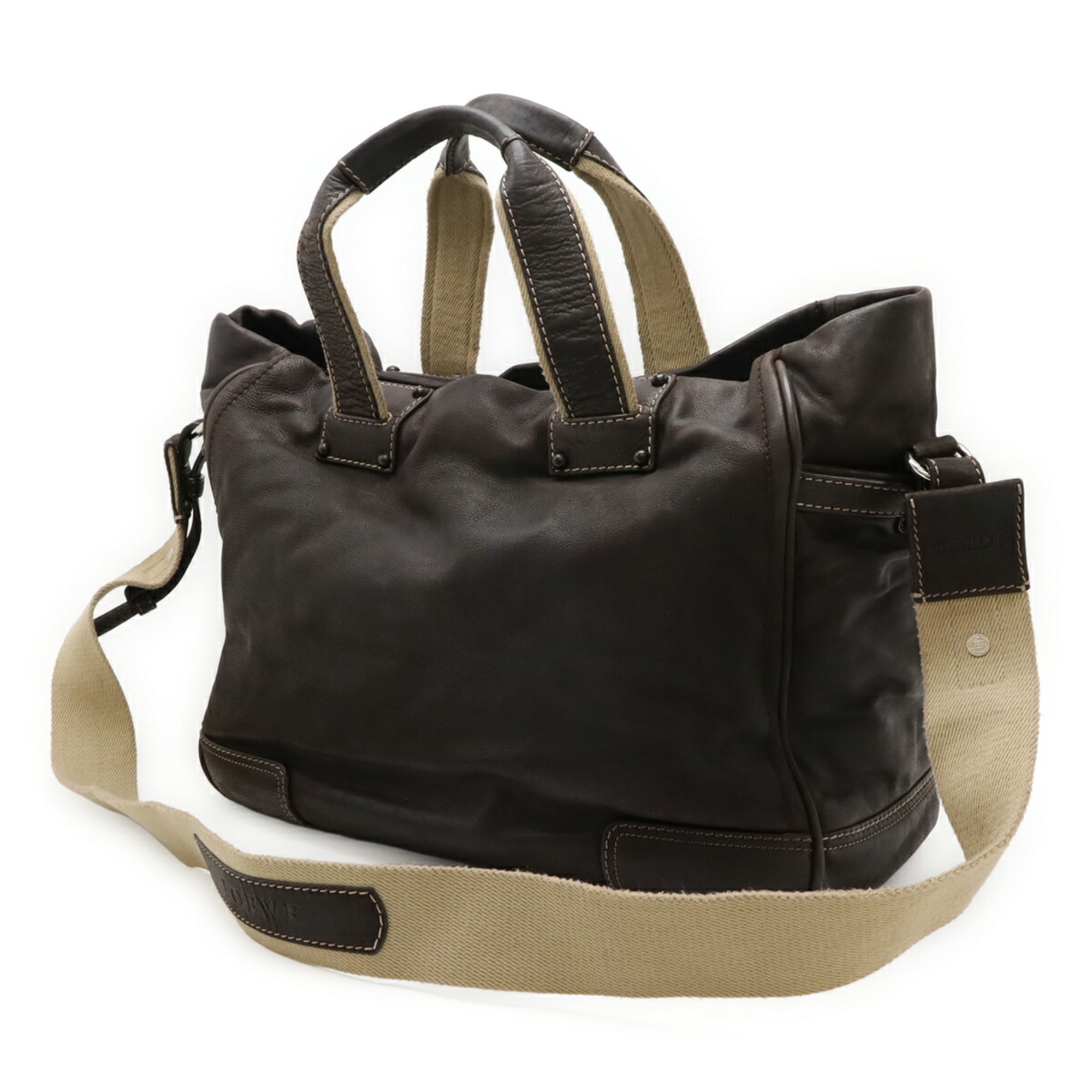 Loewe Brown Dark Brown Leather Boston Bag Shoulder Bag (Pre-Owned)