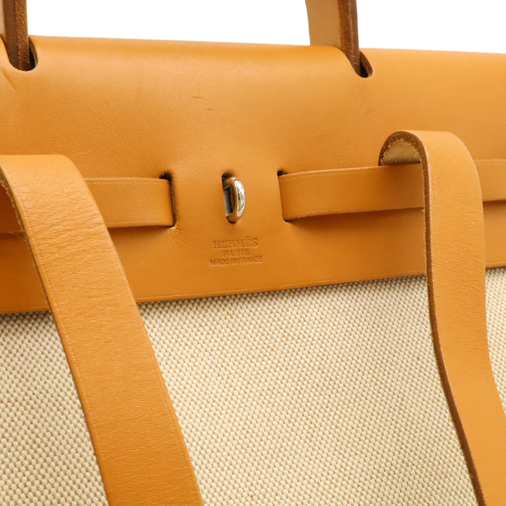 Hermes Brown Light Brown Natural Toile Officier Leather Backpack Handbag (Pre-Owned)