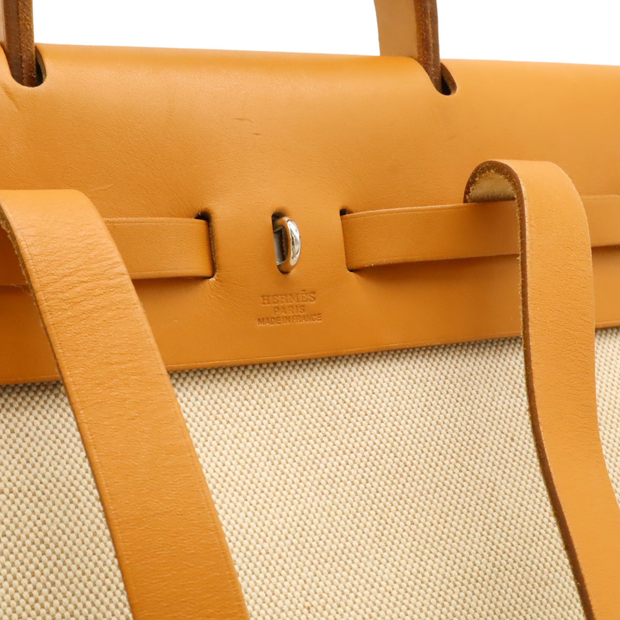 Hermes Brown Light Brown Natural Toile Officier Leather Backpack Handbag (Pre-Owned)