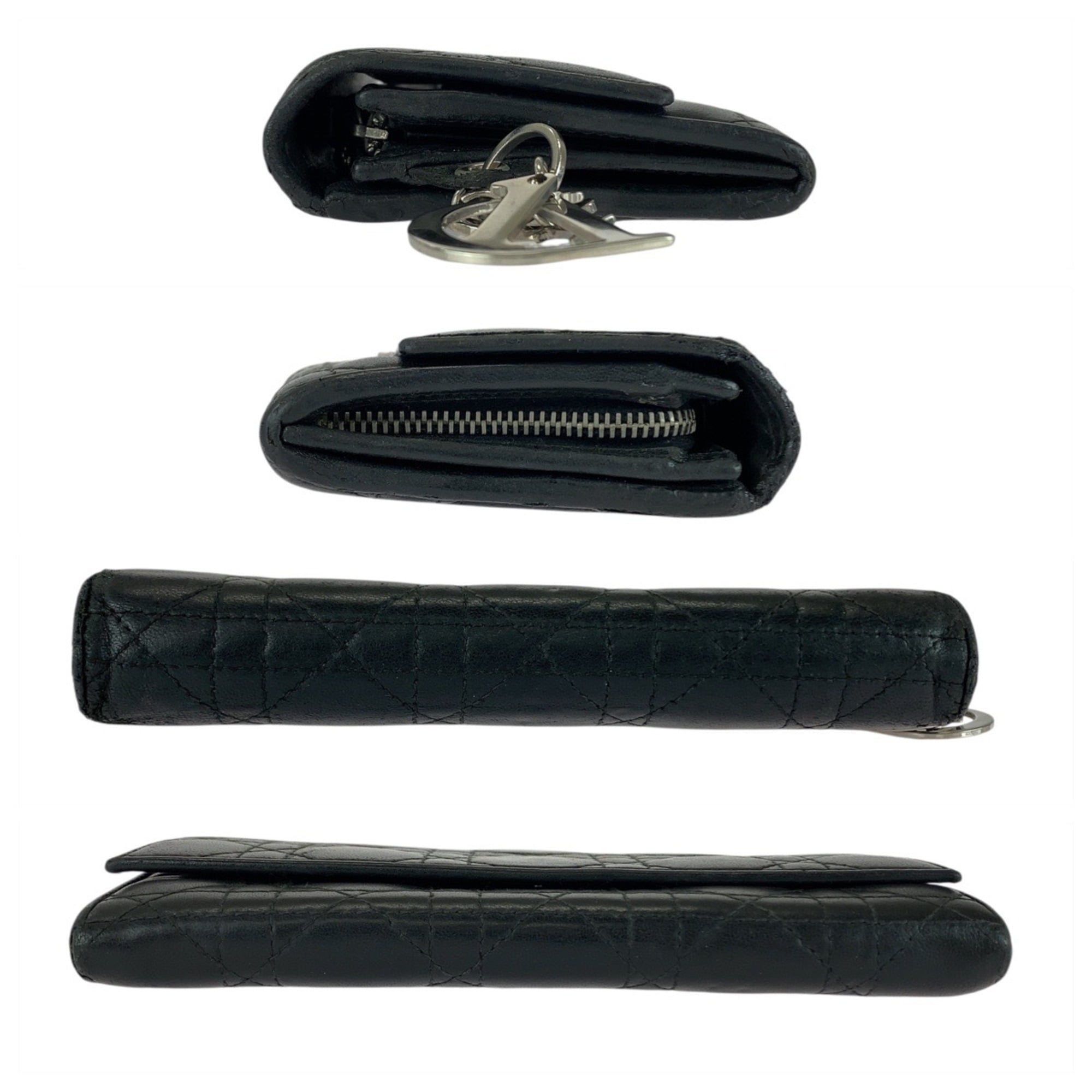 Christian Dior Black Leather Long Wallet (Bi-Fold) (Pre-Owned)