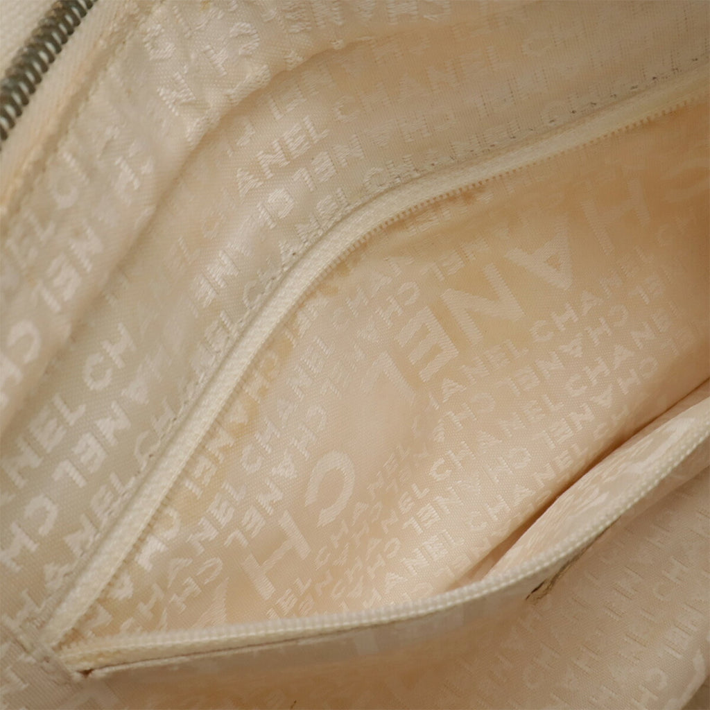 Chanel Black Ivory Canvas Leather Handbag Tote Bag (Pre-Owned)