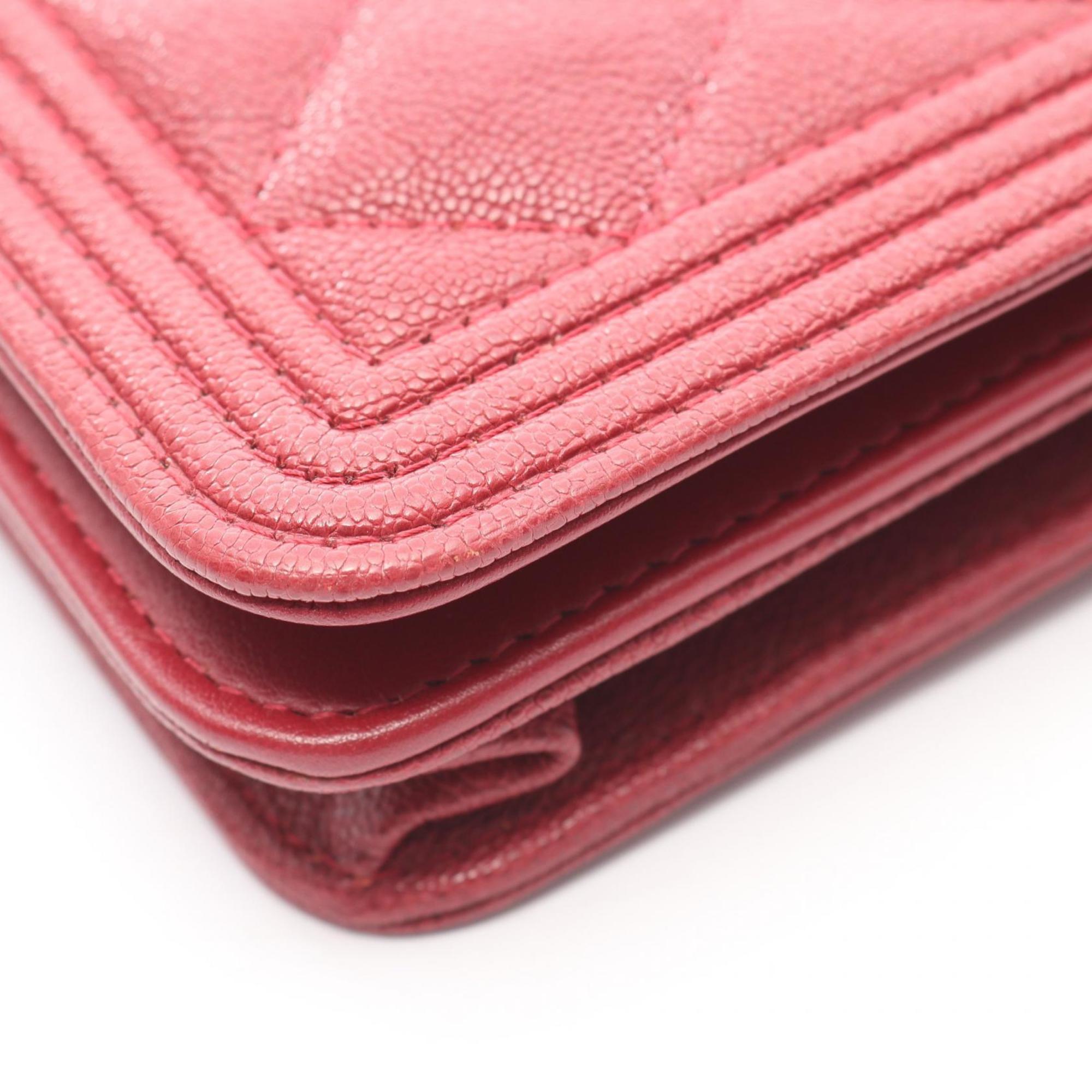 Chanel Red Color Grained Calfskin Shoulder Bag (Pre-Owned)