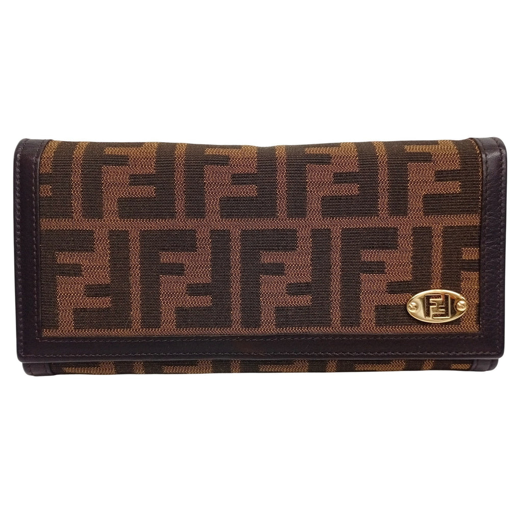 Fendi Black Brown Canvas Leather Wallet (Tri-Fold) (Pre-Owned)