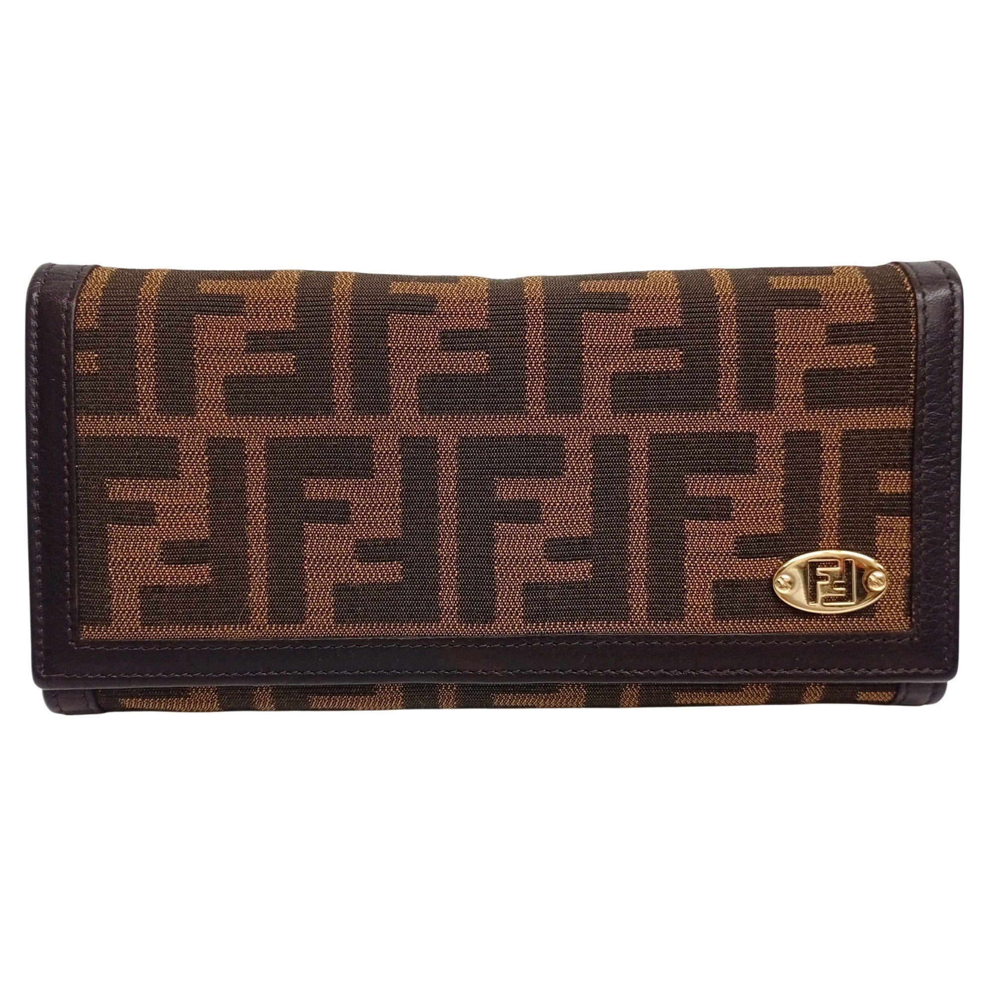 Fendi Black Brown Canvas Leather Wallet (Tri-Fold) (Pre-Owned)