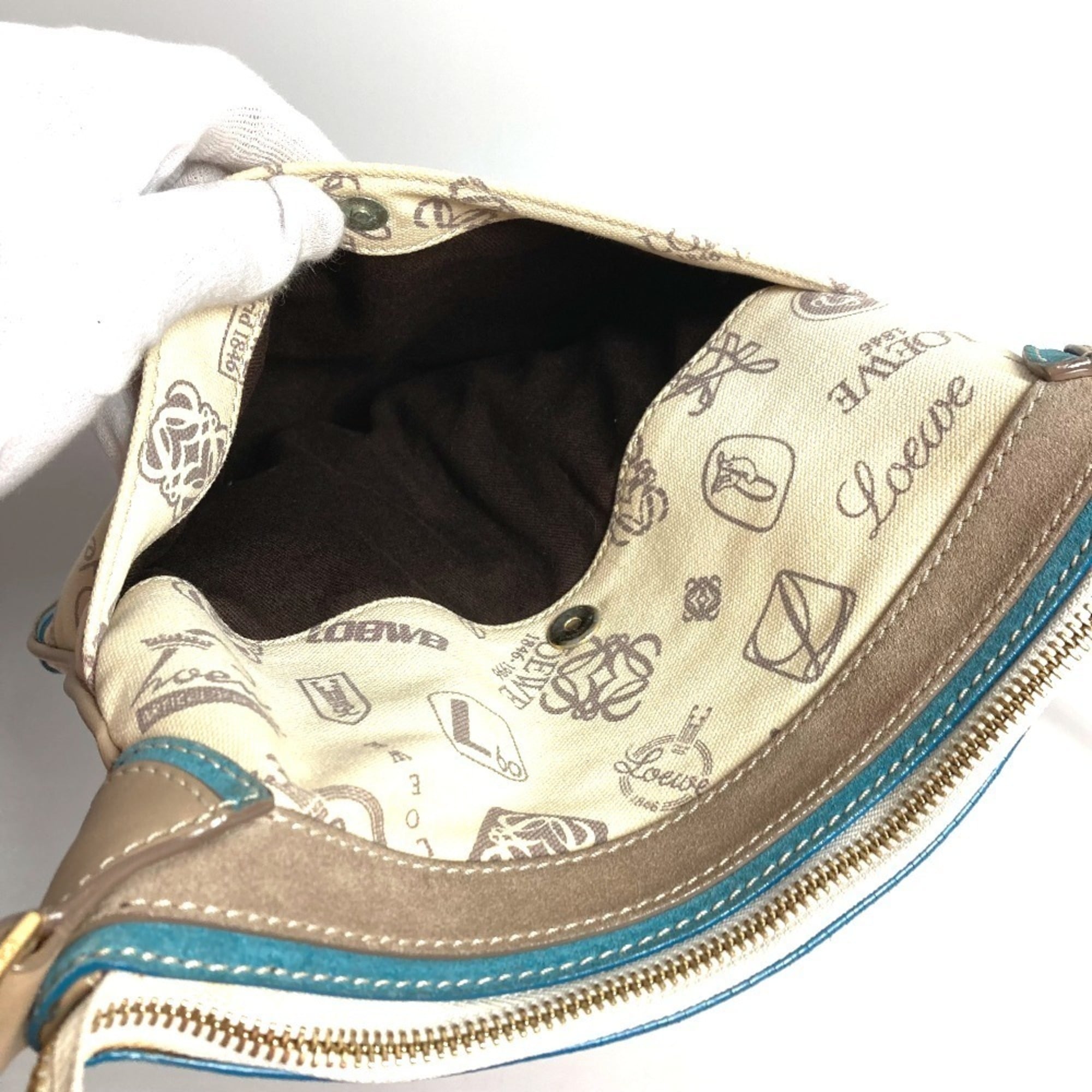 Loewe Beige Blue Canvas Leather Shoulder Bag (Pre-Owned)