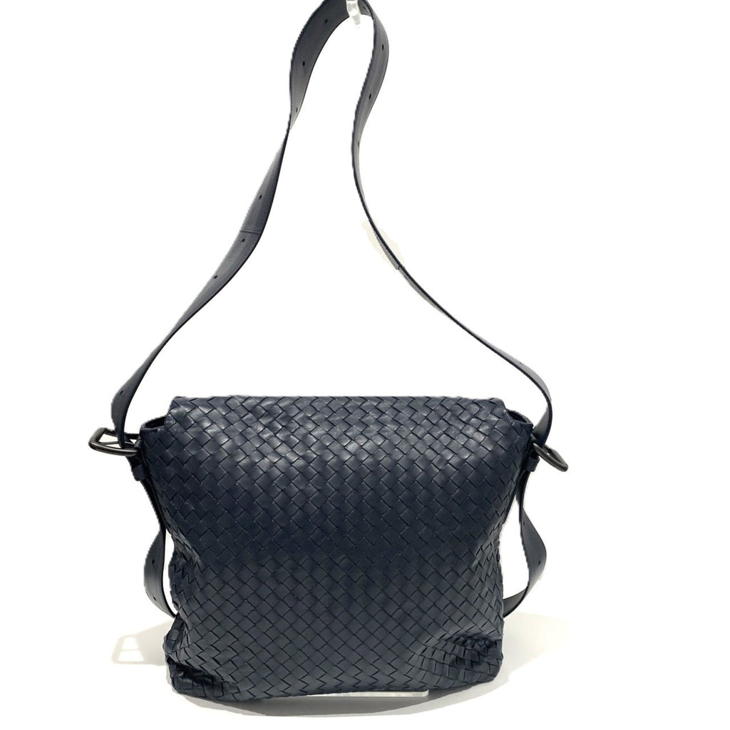Bottega Veneta Intrecciato Navy Leather Messenger Bag (Pre-Owned)