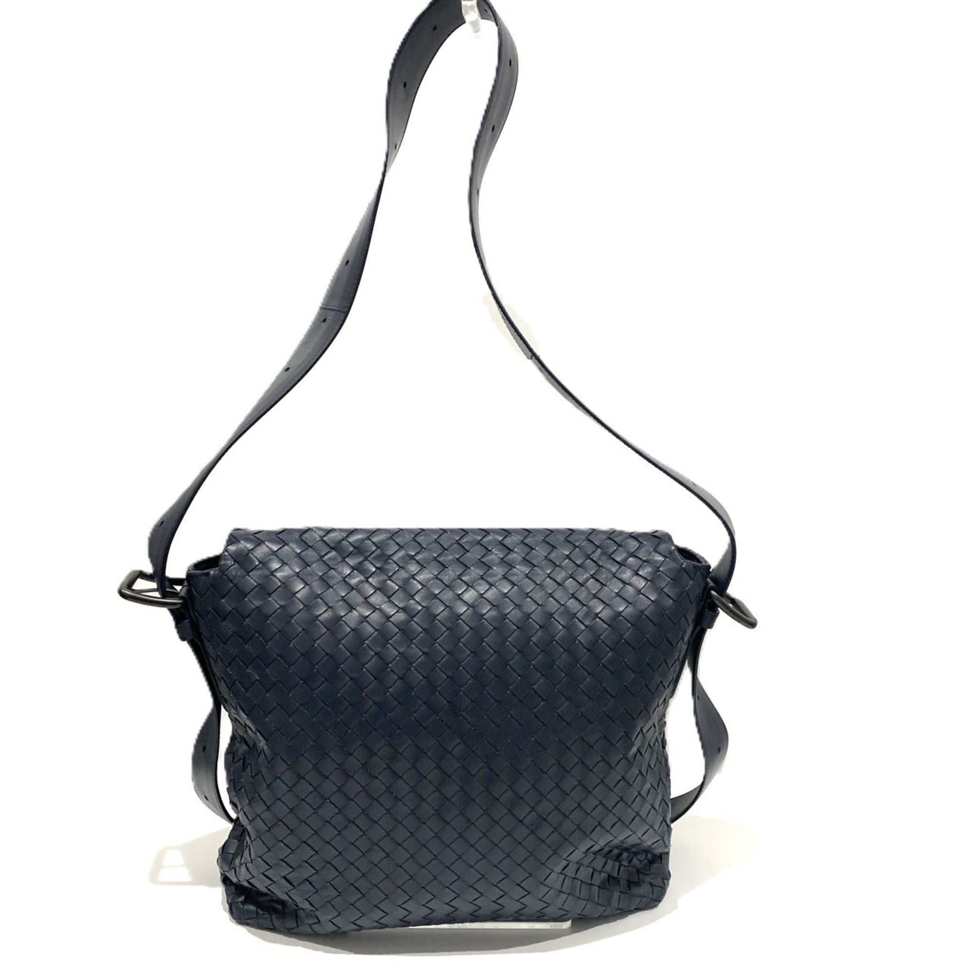 Bottega Veneta Intrecciato Navy Leather Messenger Bag (Pre-Owned)