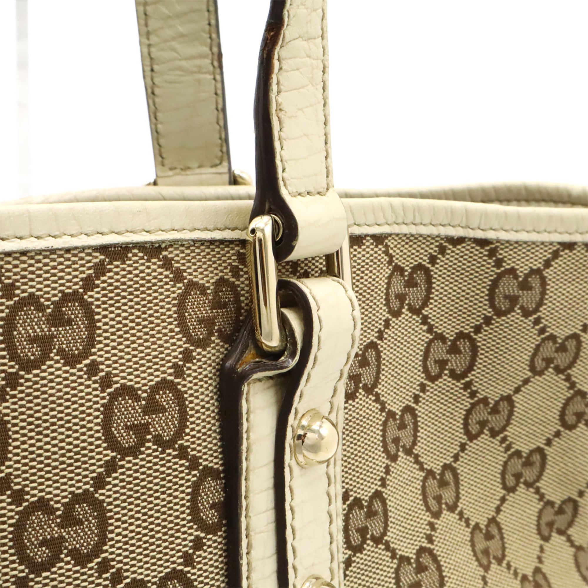 Gucci Beige Green Ivory Red Color Canvas Leather Shoulder Bag Tote Bag (Pre-Owned)
