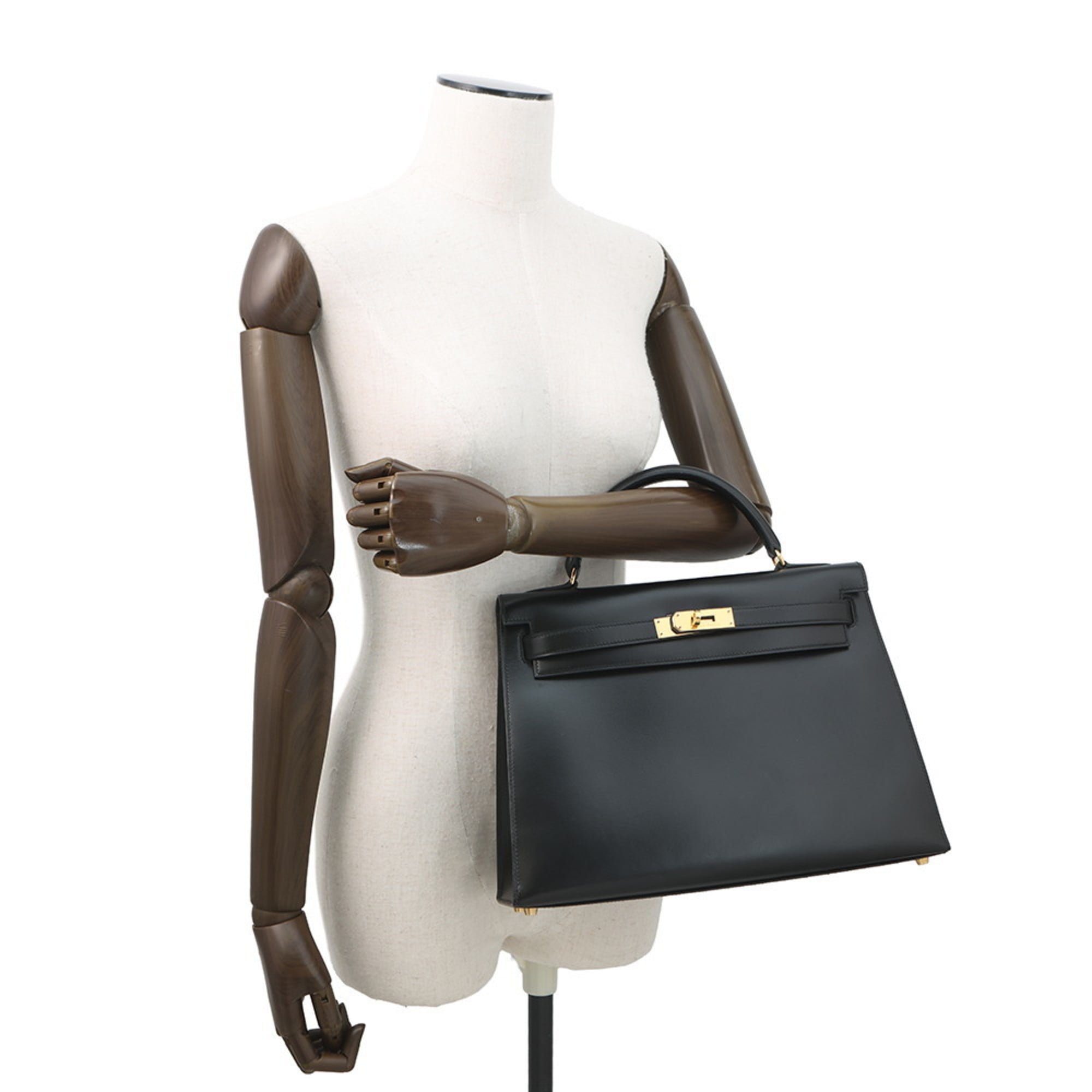 Hermes Kelly Black Box Calf Leather Handbag (Pre-Owned)