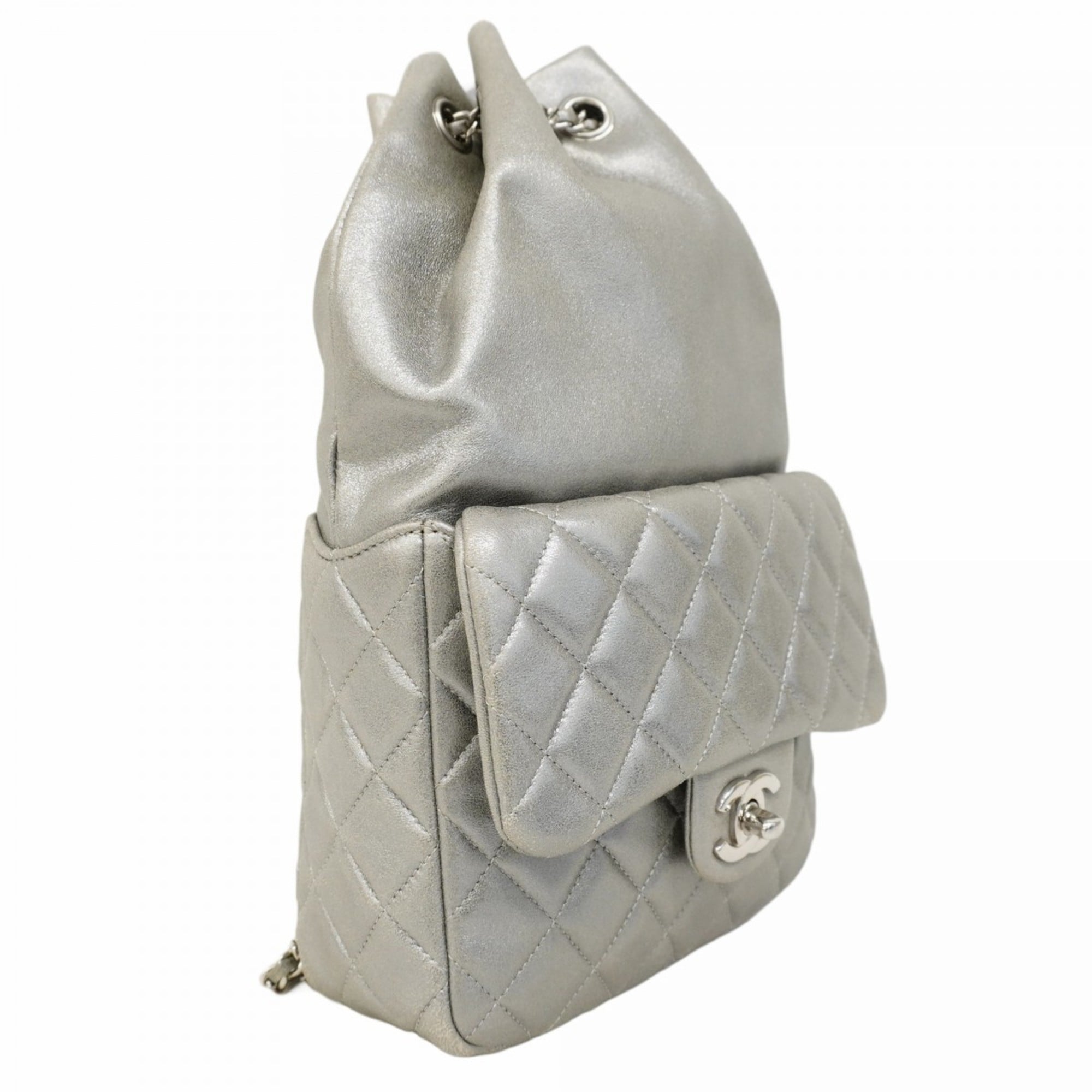 Chanel Silver Leather Backpack (Pre-Owned)