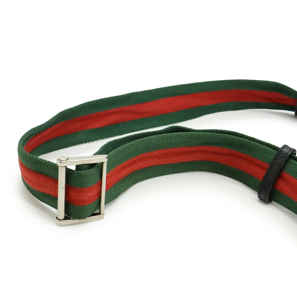 Gucci Black Green Red Color Nylon Canvas Leather Shoulder Bag Sling Bag (Pre-Owned)
