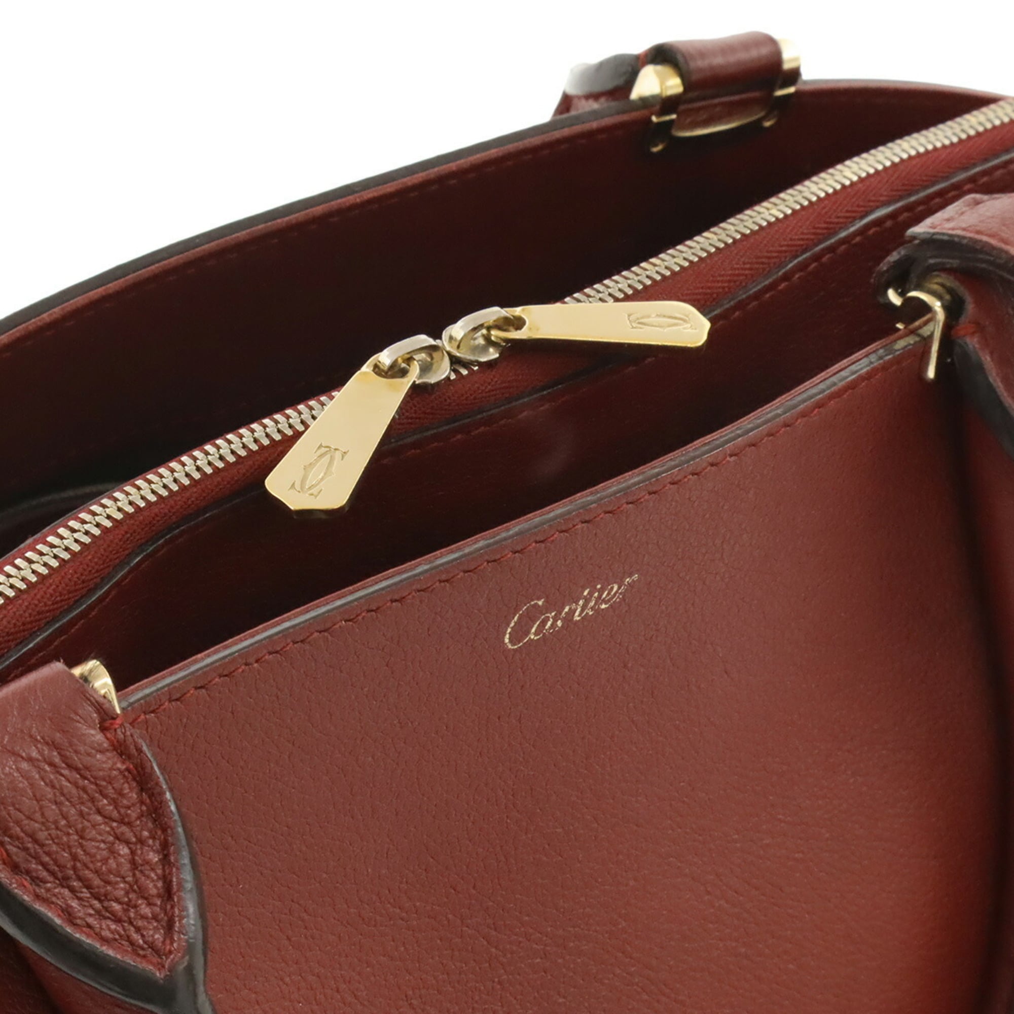 Cartier Bordeaux Leather Handbag Shoulder Bag Tote Bag (Pre-Owned)