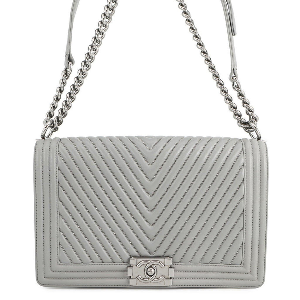 Chanel Boy Chanel Gray Beads Leather Shoulder Bag (Pre-Owned)