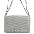 Chanel Boy Chanel Gray Beads Leather Shoulder Bag (Pre-Owned)