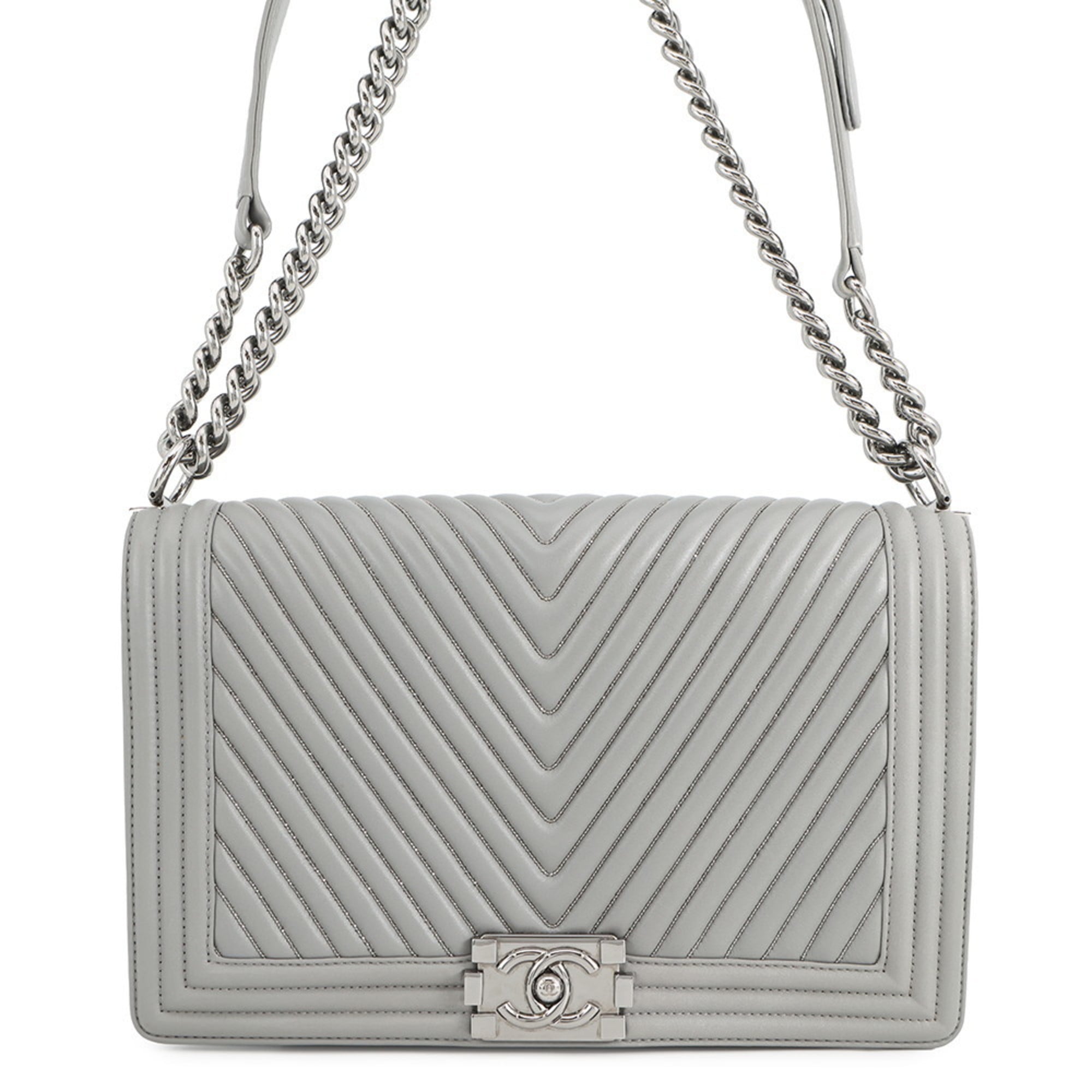 Chanel Boy Chanel Gray Beads Leather Shoulder Bag (Pre-Owned)