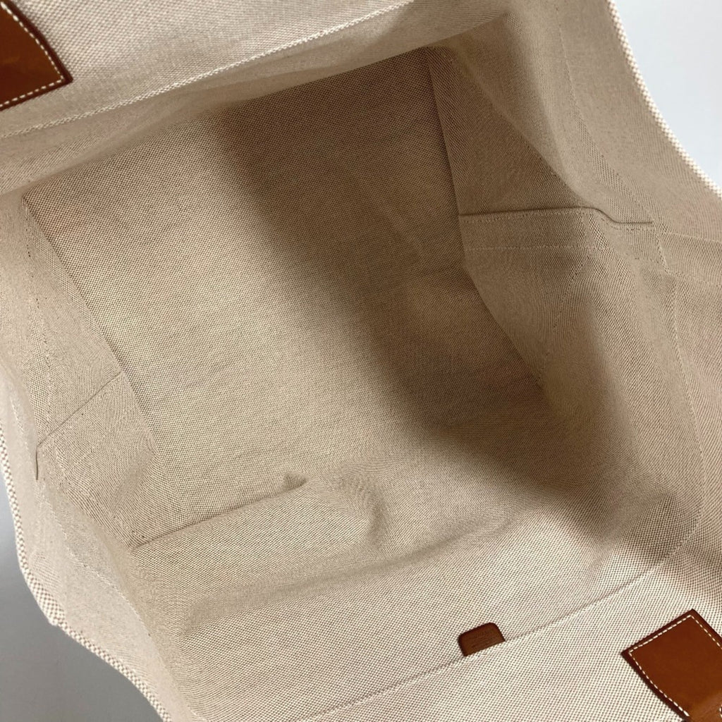 Hermes Beige Orange Canvas Leather Shoulder Bag Tote Bag (Pre-Owned)
