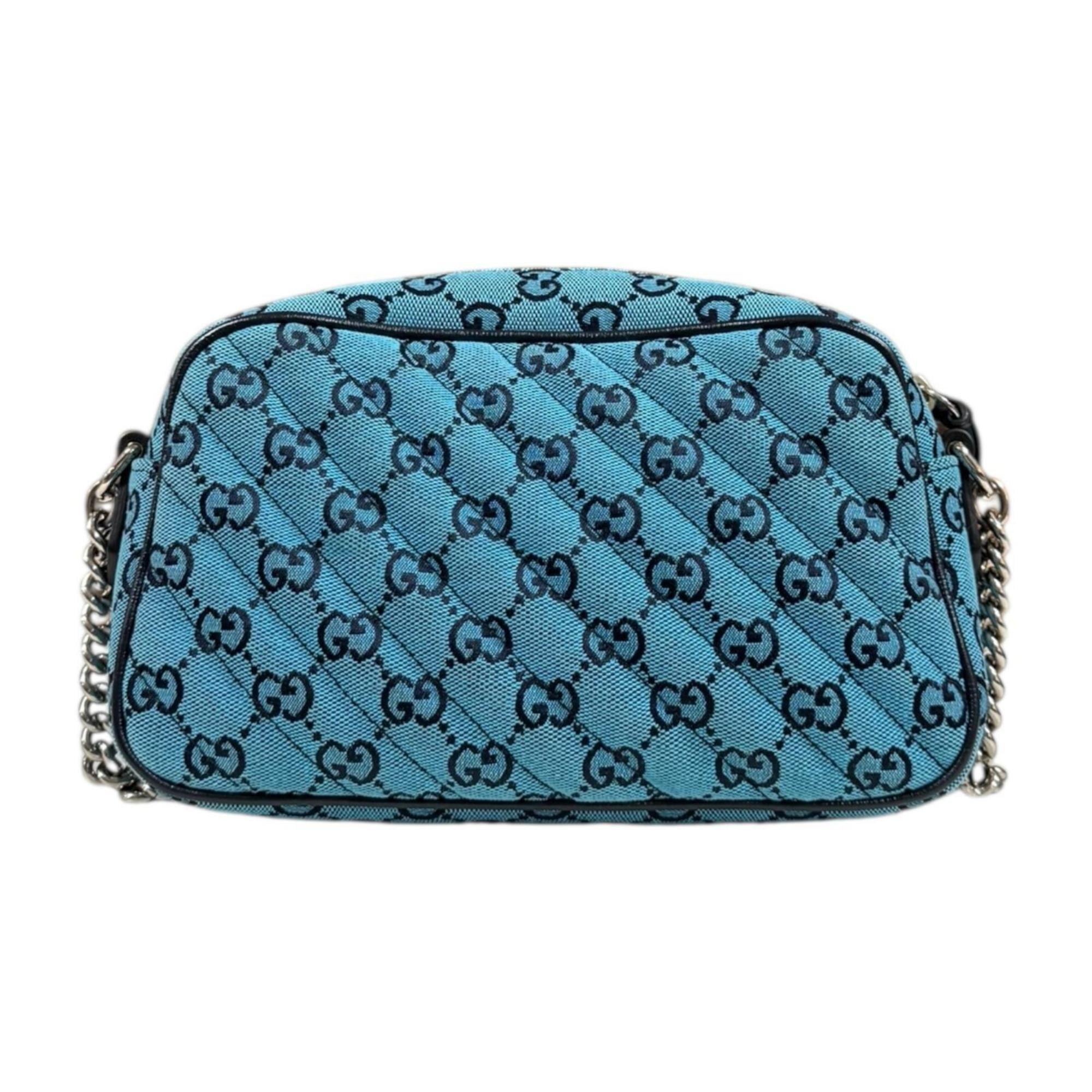 Gucci Gg Marmont Blue Navy Canvas Leather Shoulder Bag (Pre-Owned)