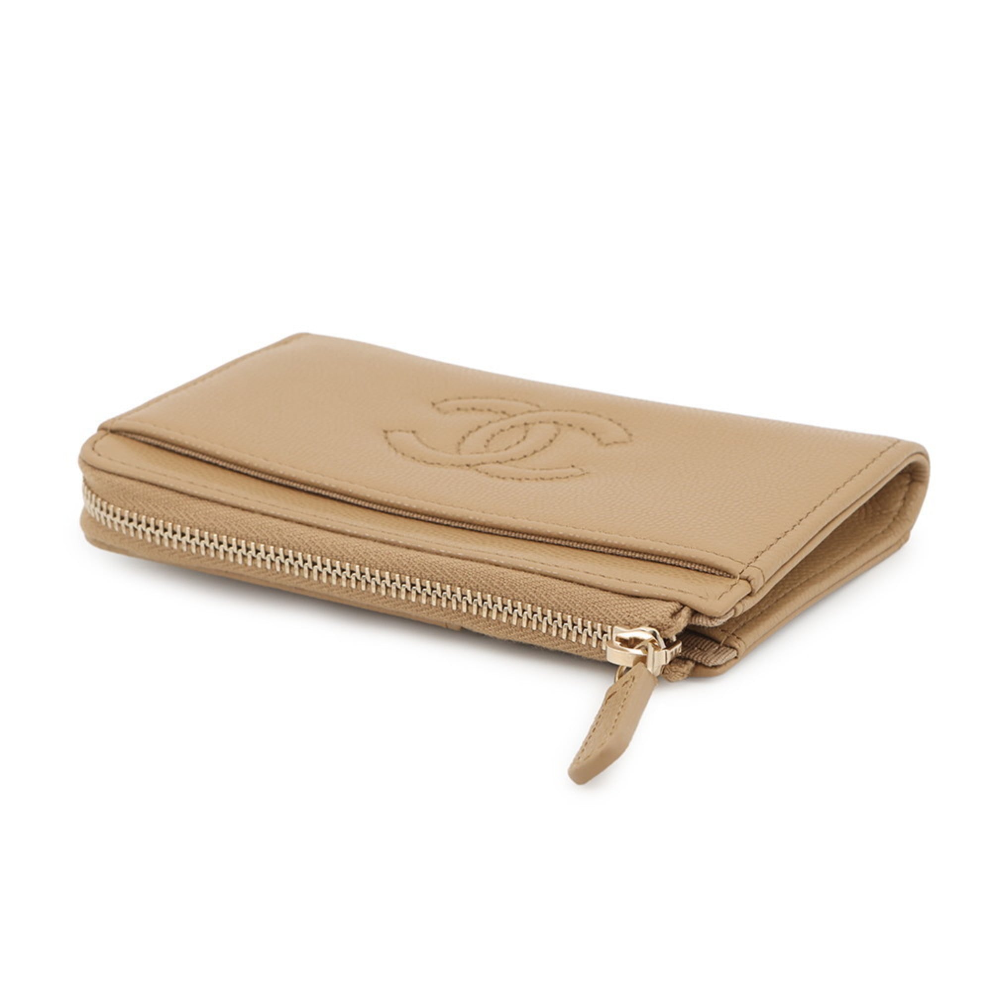 Chanel Beige Grained Calfskin Coin Purse/Coin Case (Pre-Owned)