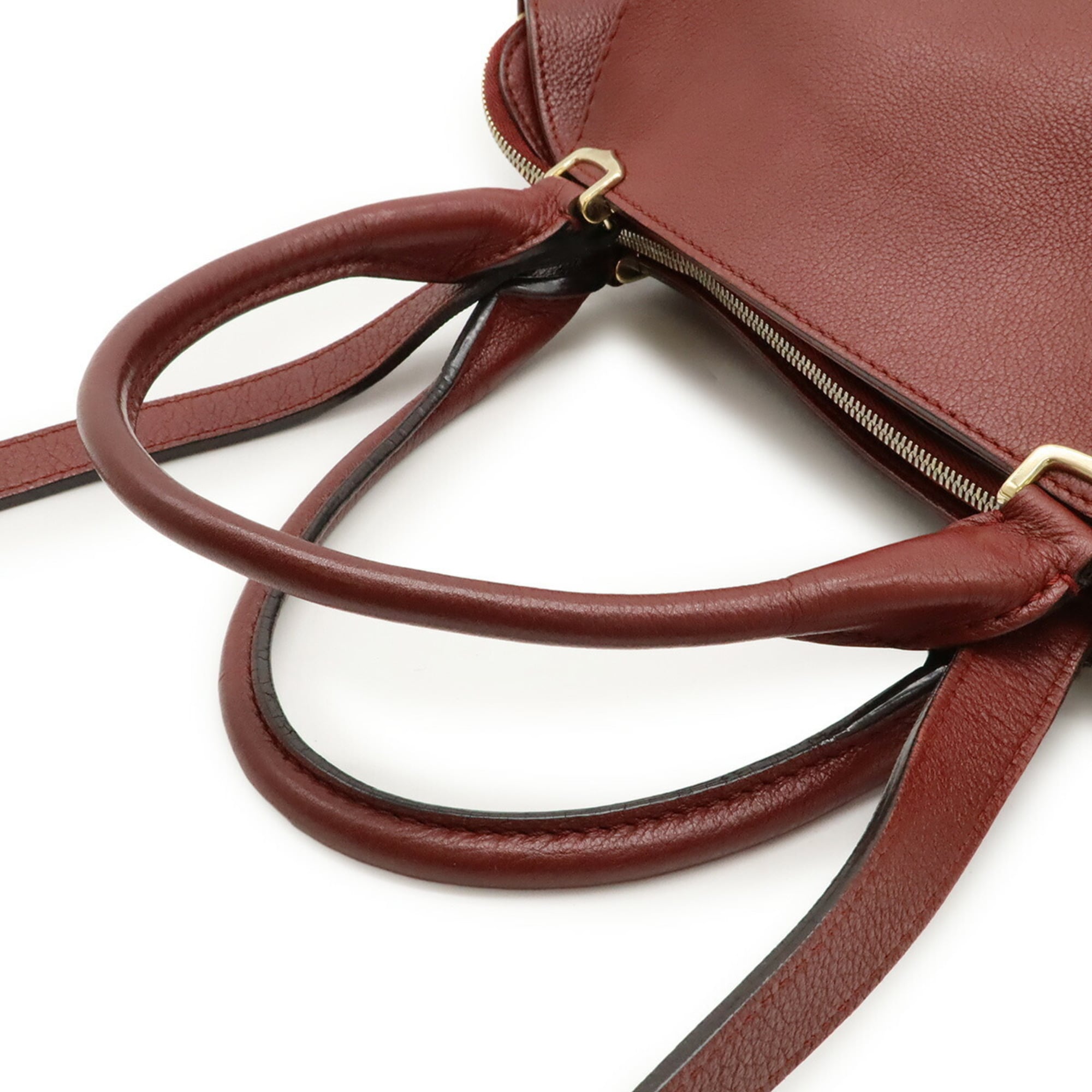 Cartier Bordeaux Leather Handbag Shoulder Bag Tote Bag (Pre-Owned)