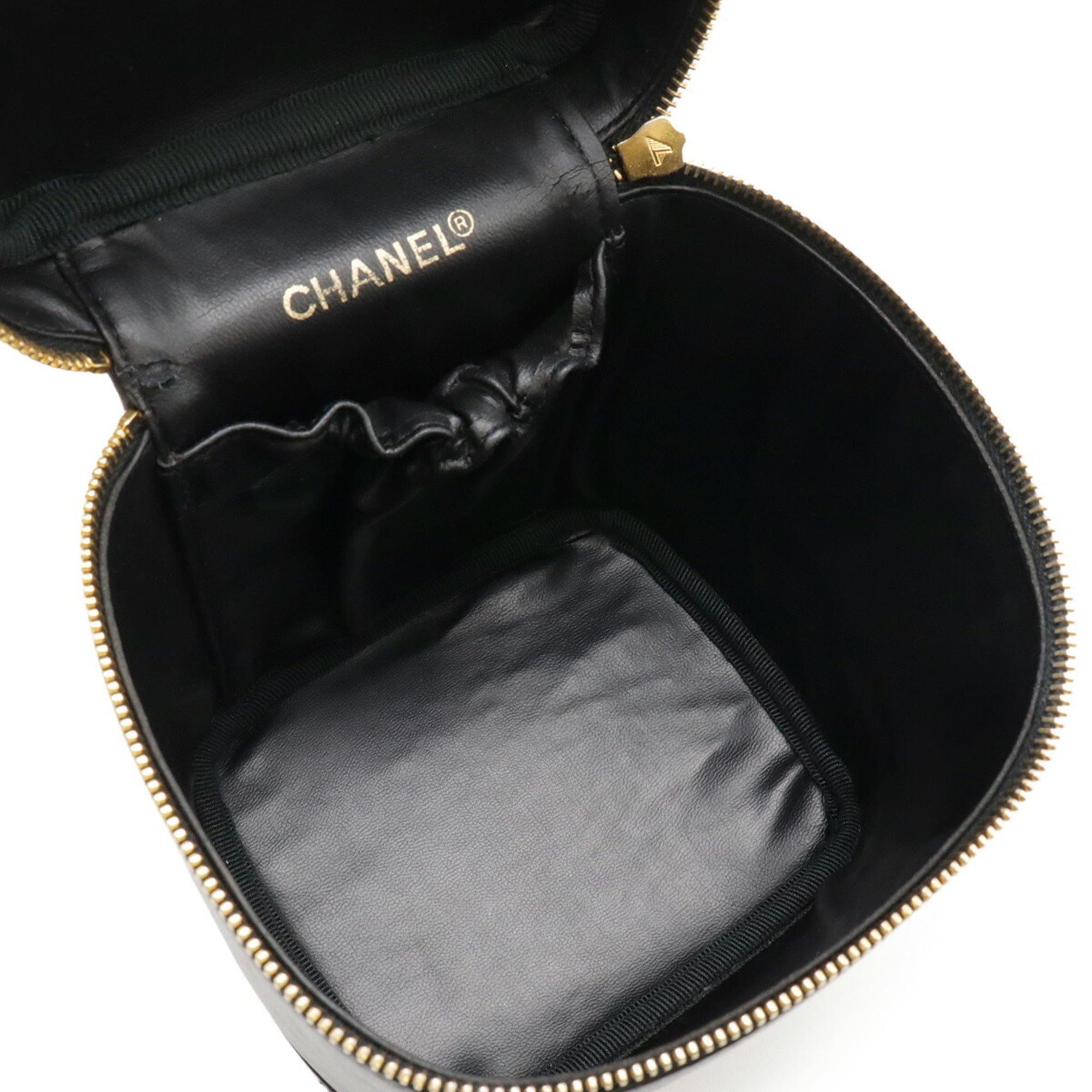 Chanel Black Leather Handbag Pouch Vanity Bag (Pre-Owned)