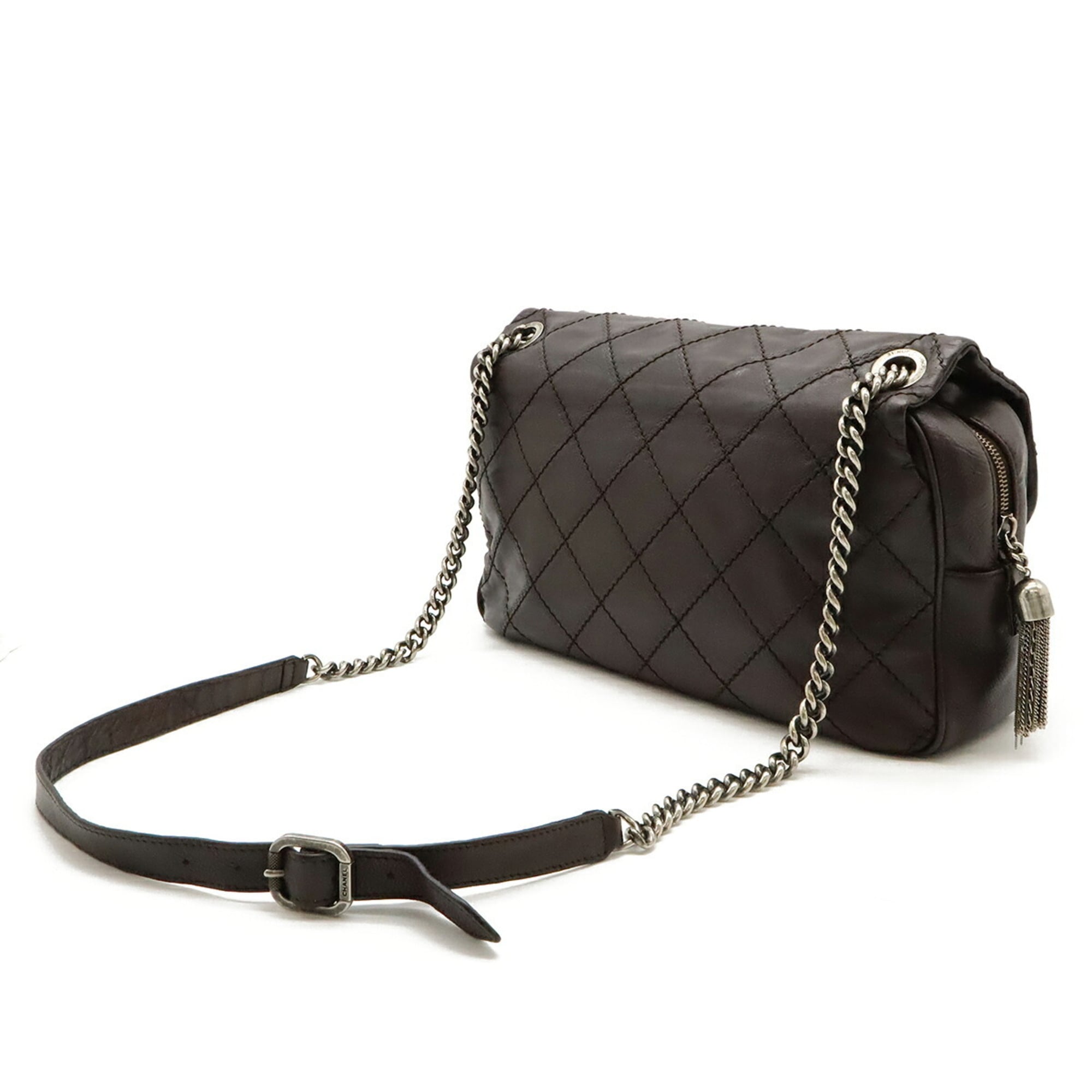 Chanel Wild Stitch Dark Brown Leather Shoulder Bag (Pre-Owned)