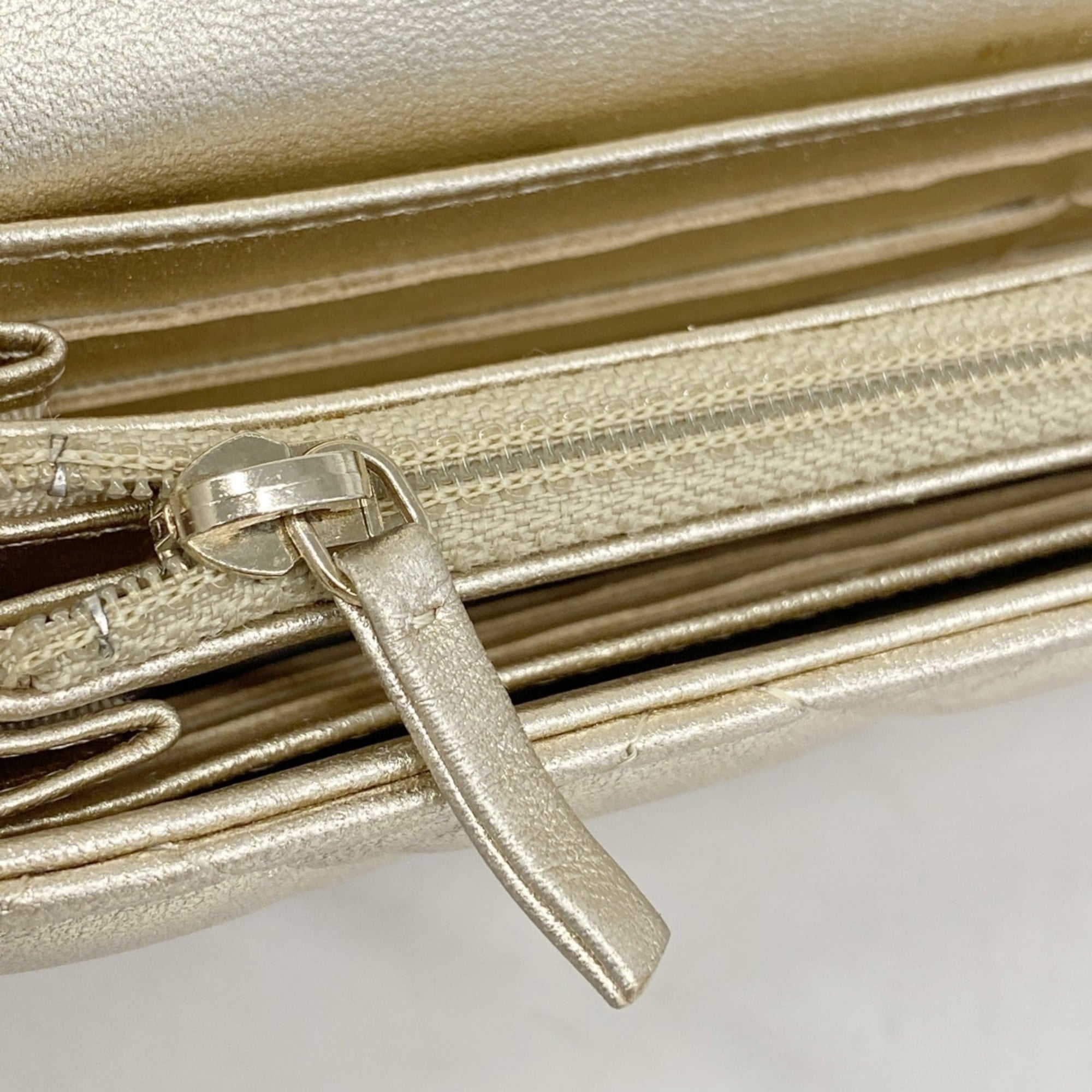 Chanel Gold Leather Long Wallet (Bi-Fold) (Pre-Owned)