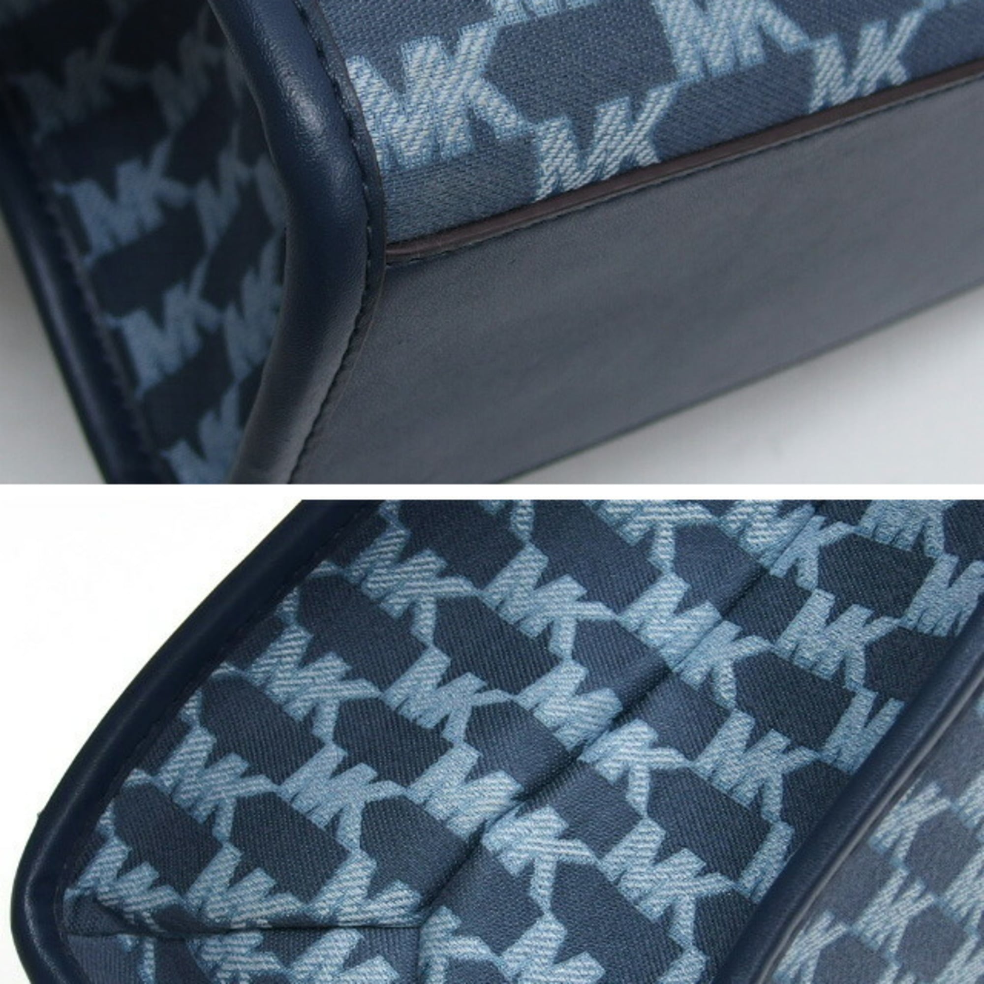 Michael Kors Blue Navy Canvas Leather Shoulder Bag Tote Bag (Pre-Owned)