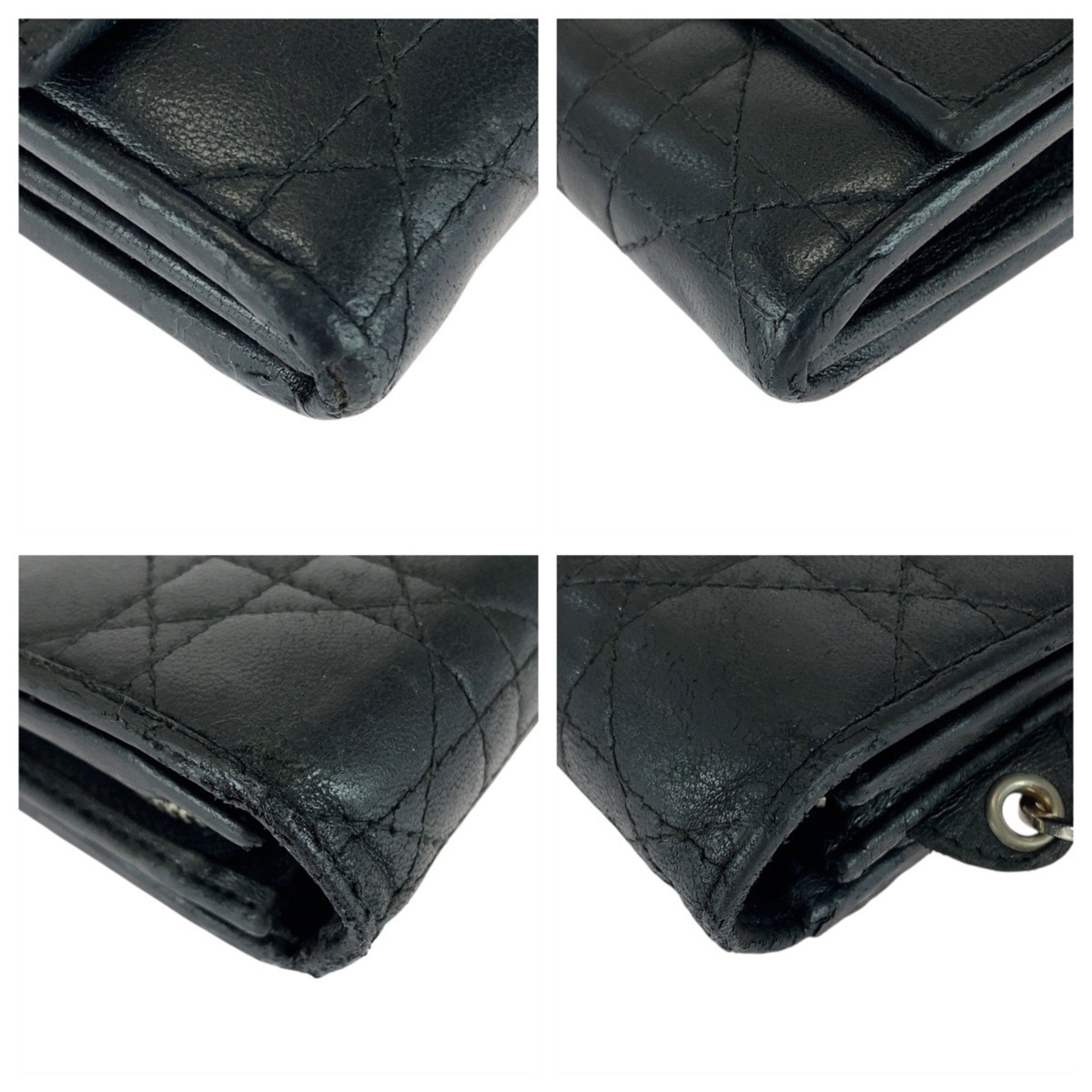 Christian Dior Black Leather Long Wallet (Bi-Fold) (Pre-Owned)