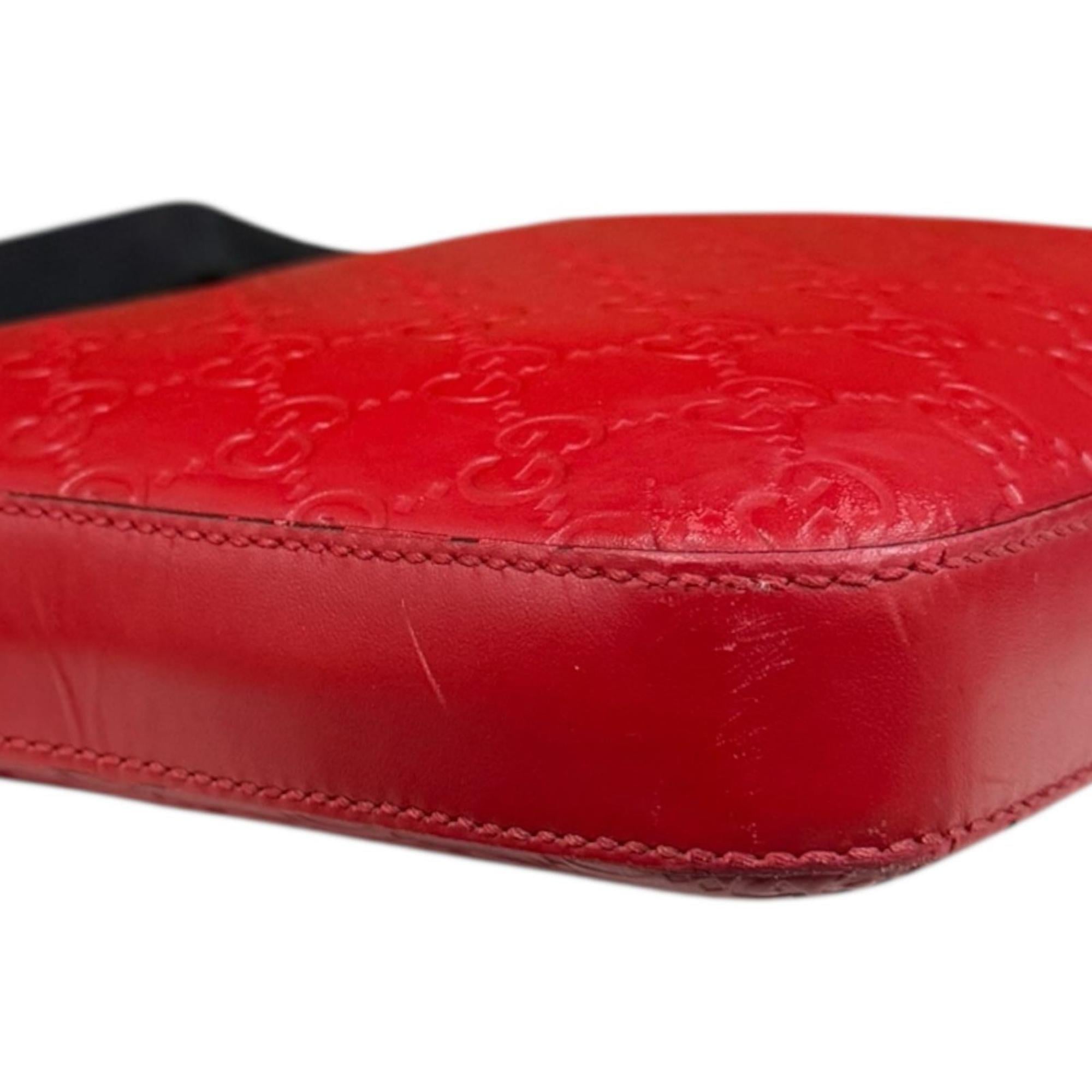 Gucci Red Color Leather Messenger Bag Shoulder Bag (Pre-Owned)