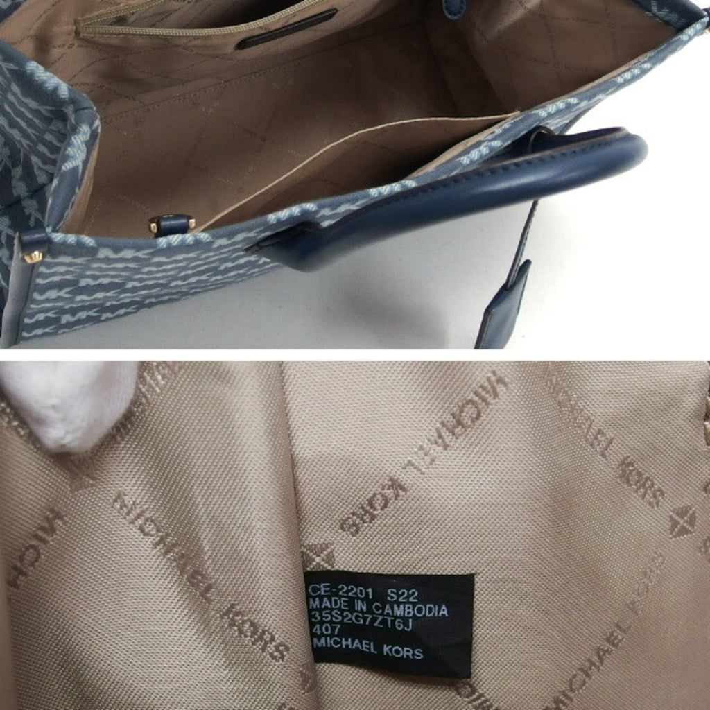 Michael Kors Blue Navy Canvas Leather Shoulder Bag Tote Bag (Pre-Owned)