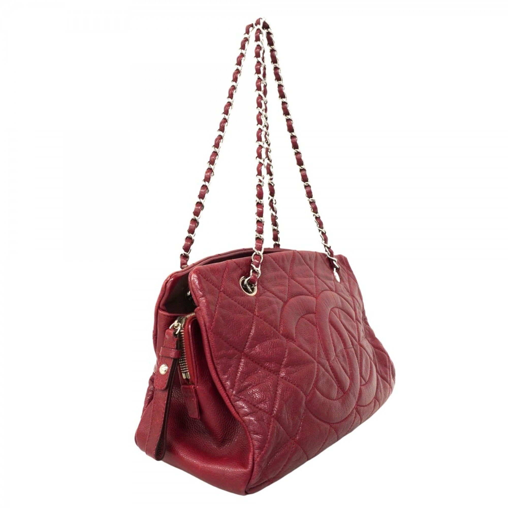 Chanel Red Color Grained Calfskin Shoulder Bag (Pre-Owned)